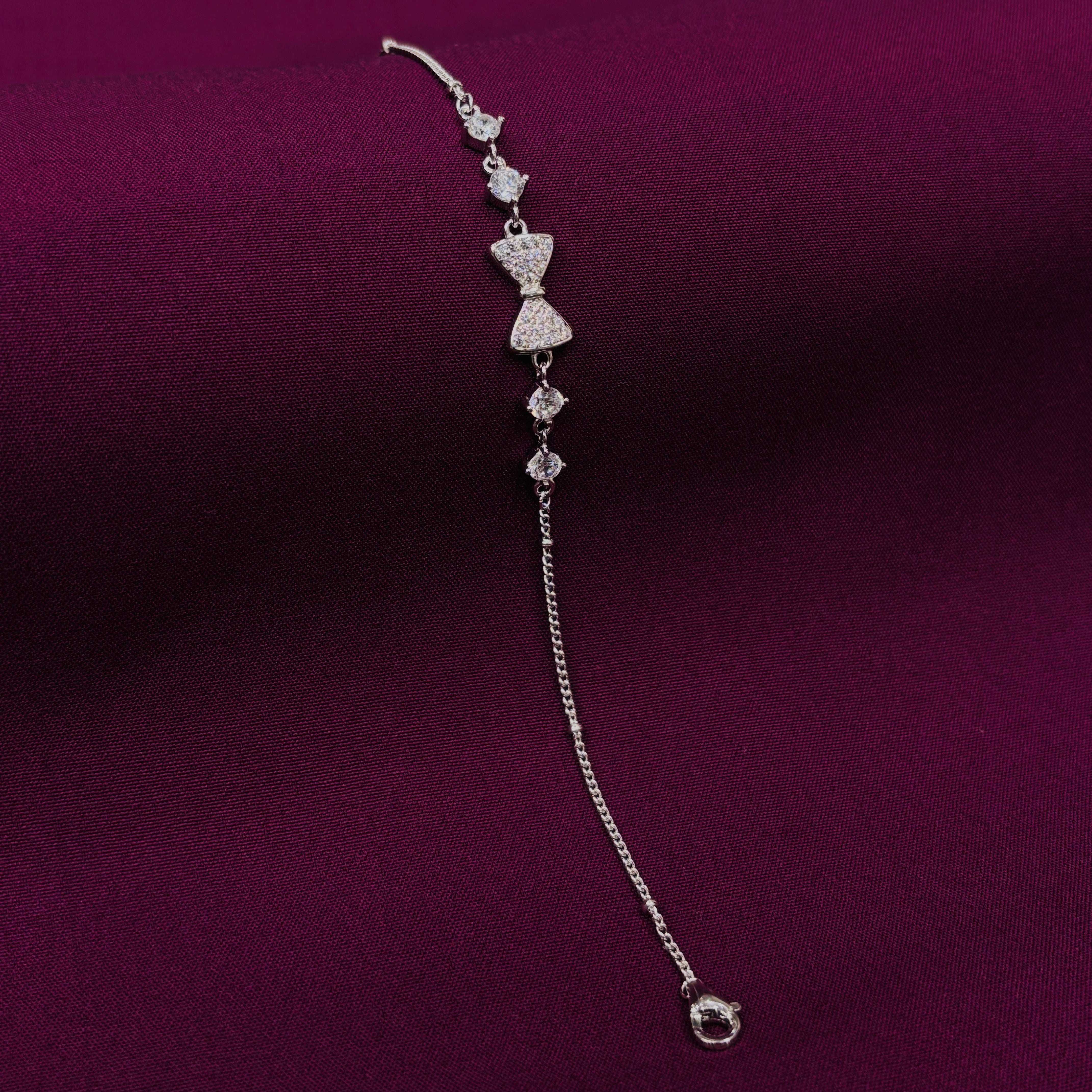 925 Sterling Silver Bow Bracelet for Women | Elegant CZ Studded Ladies Bracelet
