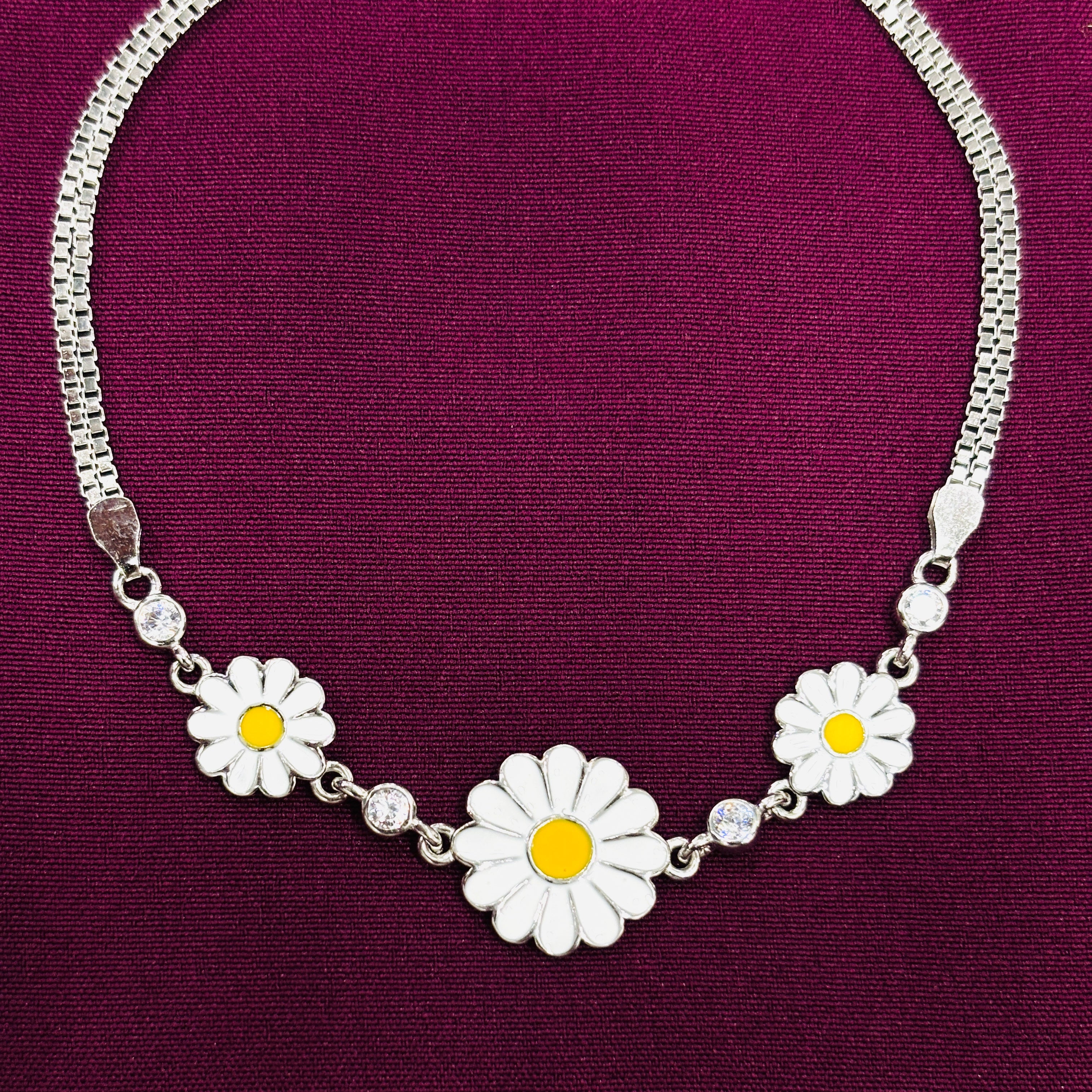 925 Sterling Silver Daisy Flower Bracelet for Women | CZ Floral Bracelet