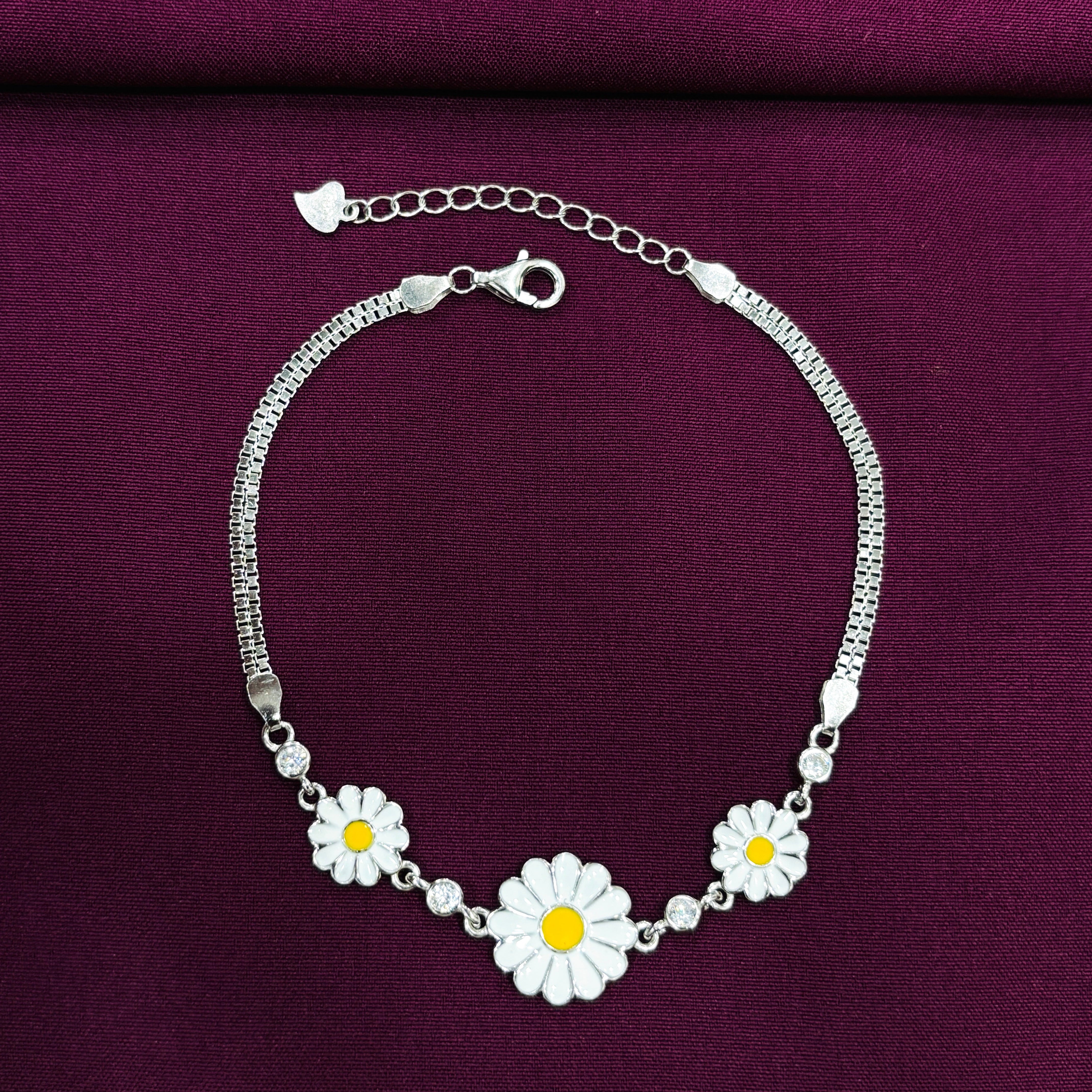 925 Sterling Silver Daisy Flower Bracelet for Women | CZ Floral Bracelet