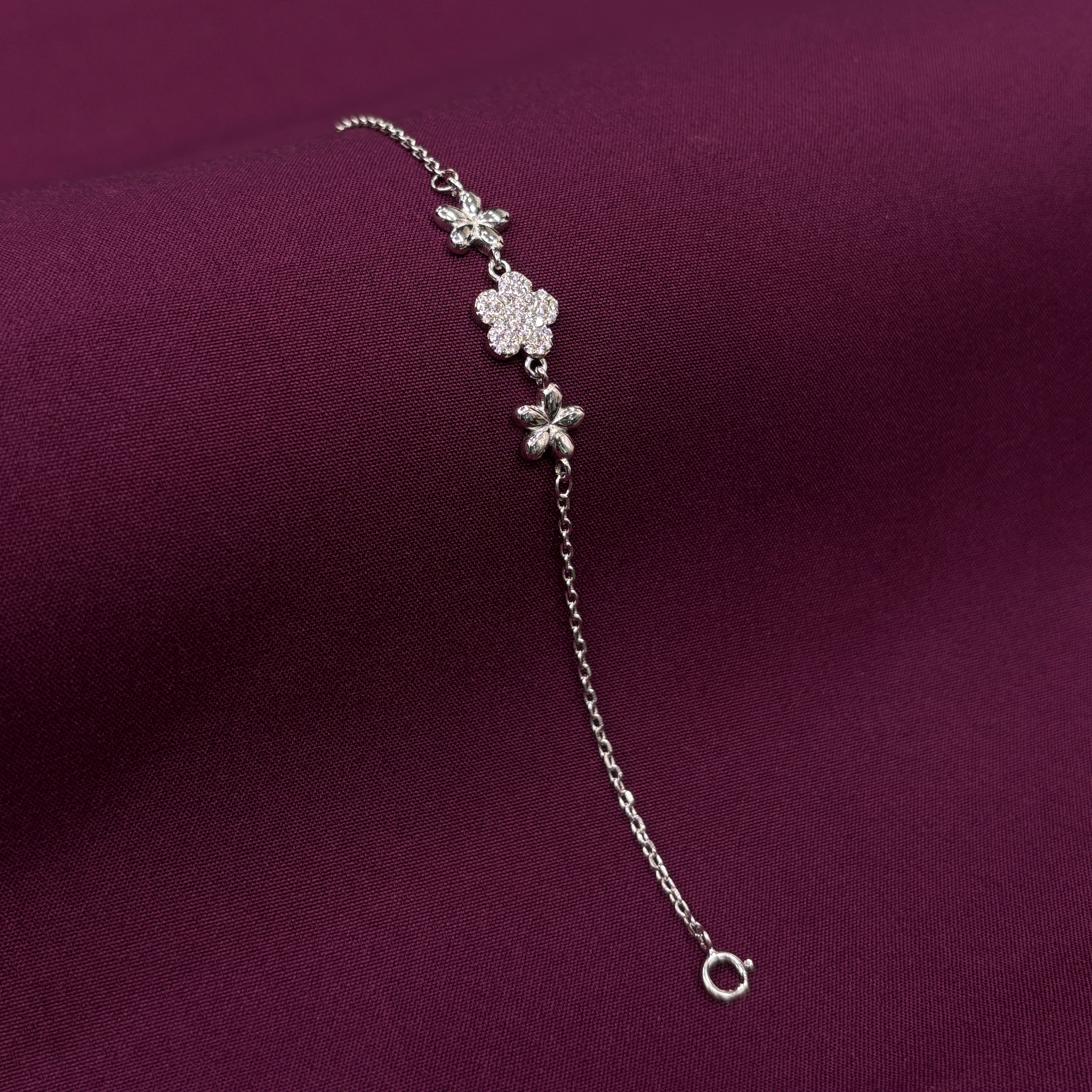 925 Sterling Silver Floral CZ Bracelet for Women
