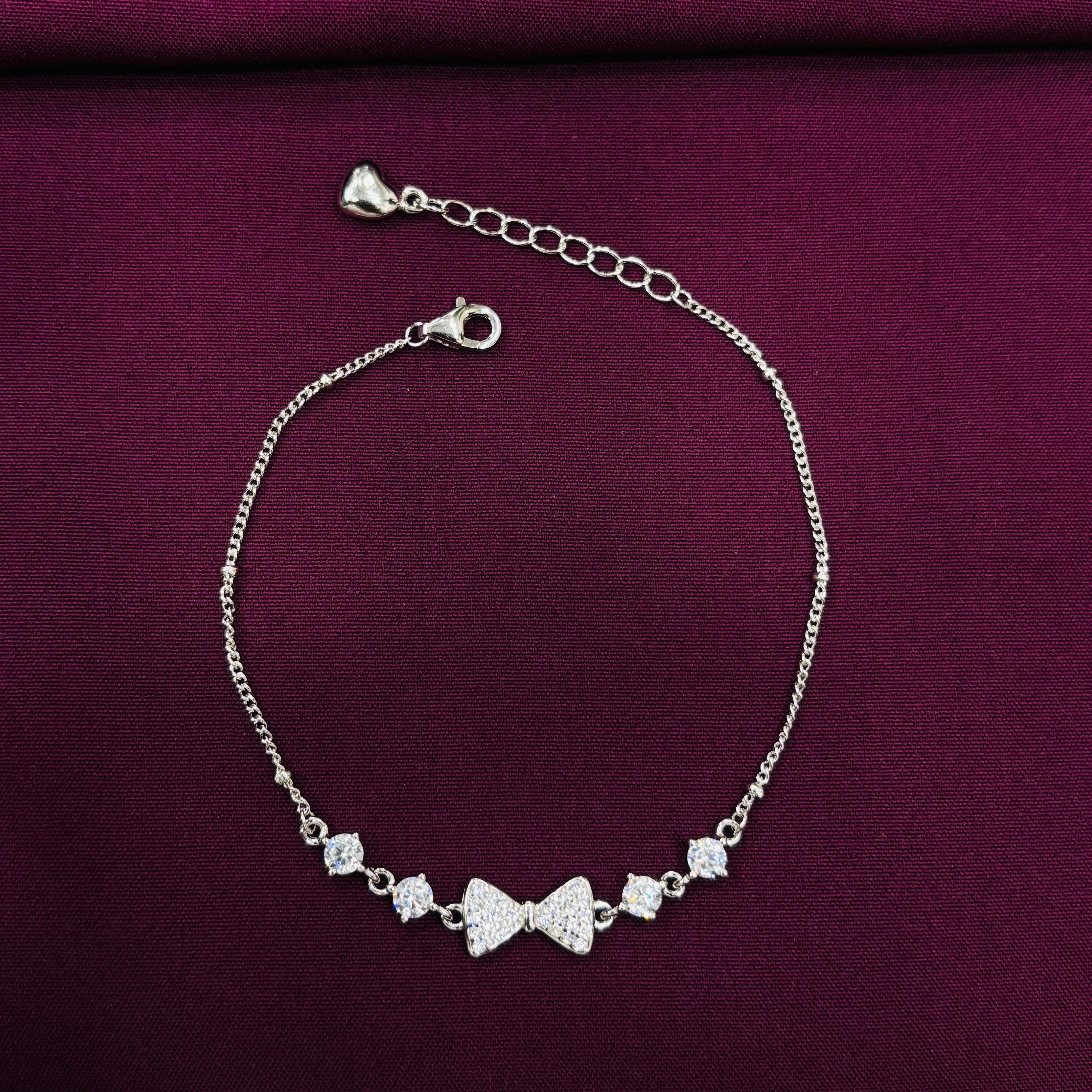 925 Sterling Silver Bow Bracelet for Women | Elegant CZ Studded Ladies Bracelet