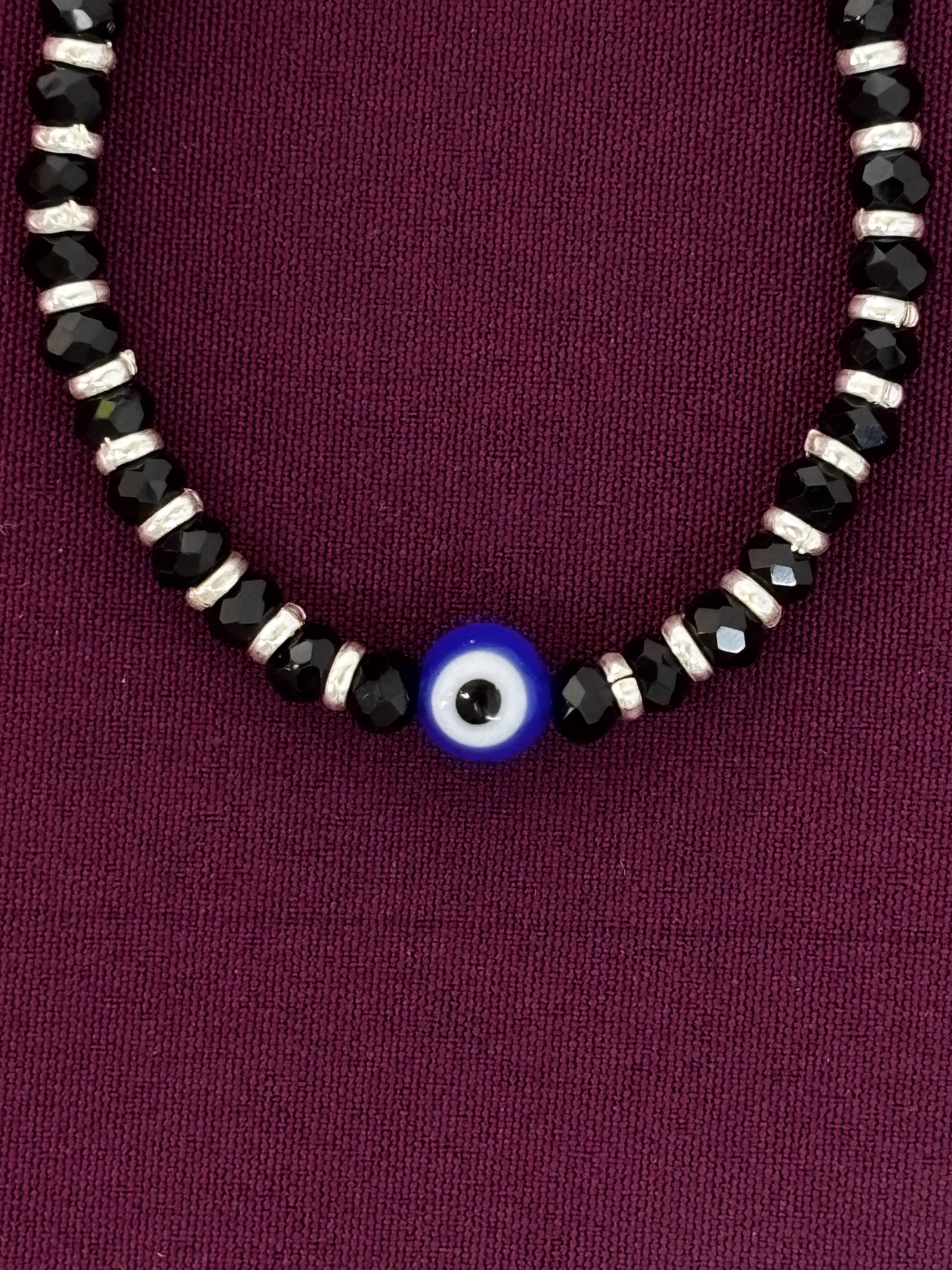 925 Sterling Silver Black Beads Kids Nazariya/Bracelets with Evil Eye (Pair)