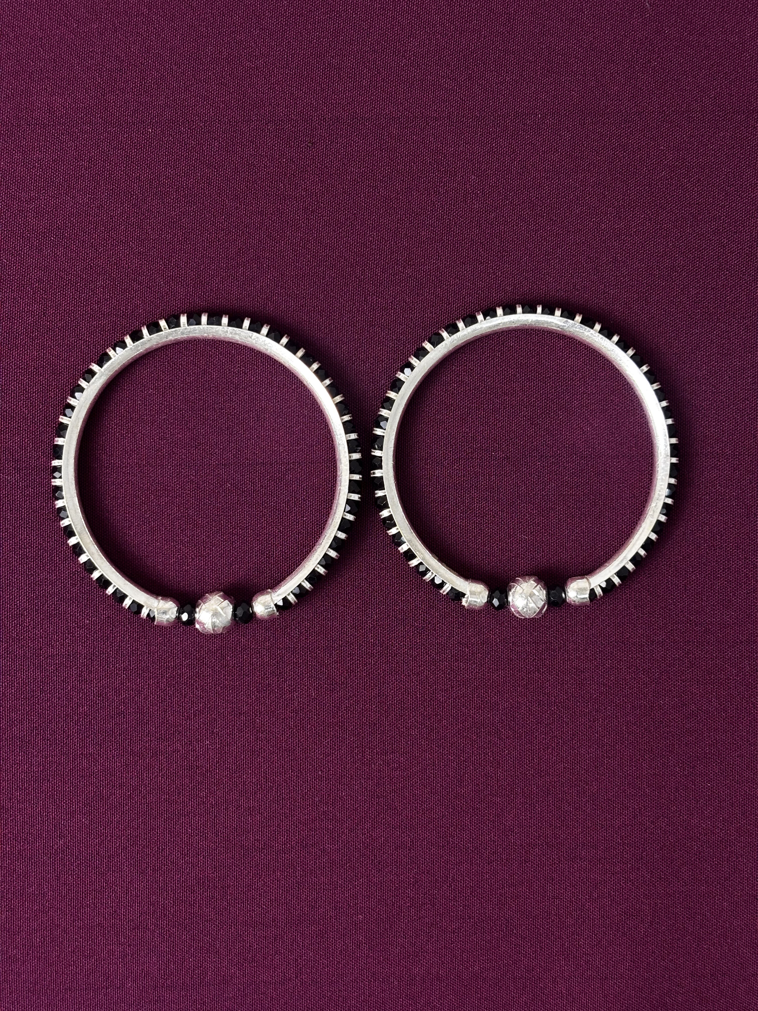 925 Sterling Silver Black Beads Kids Nazariya Bangles (Pair)