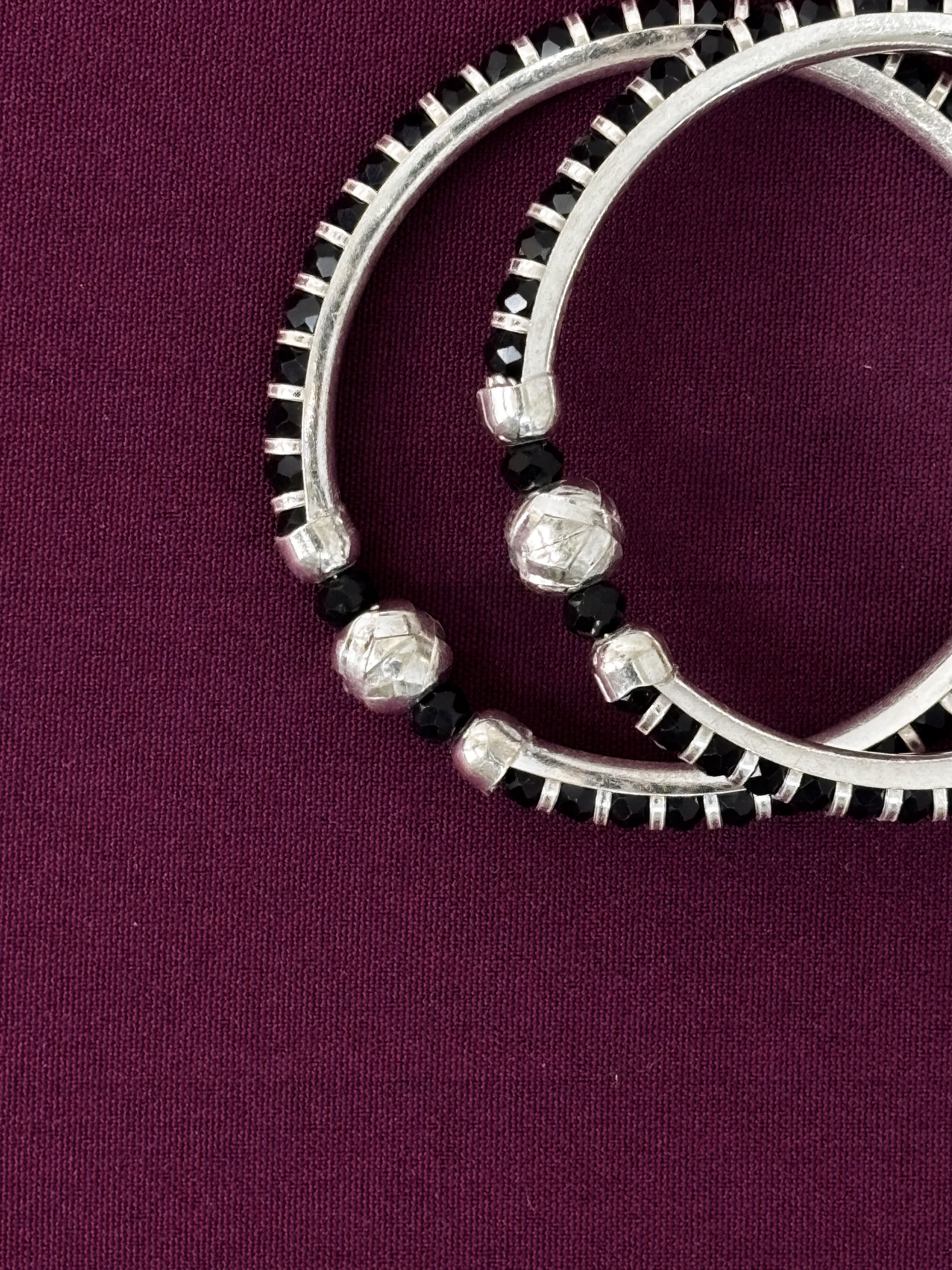 925 Sterling Silver Black Beads Kids Nazariya Bangles (Pair)