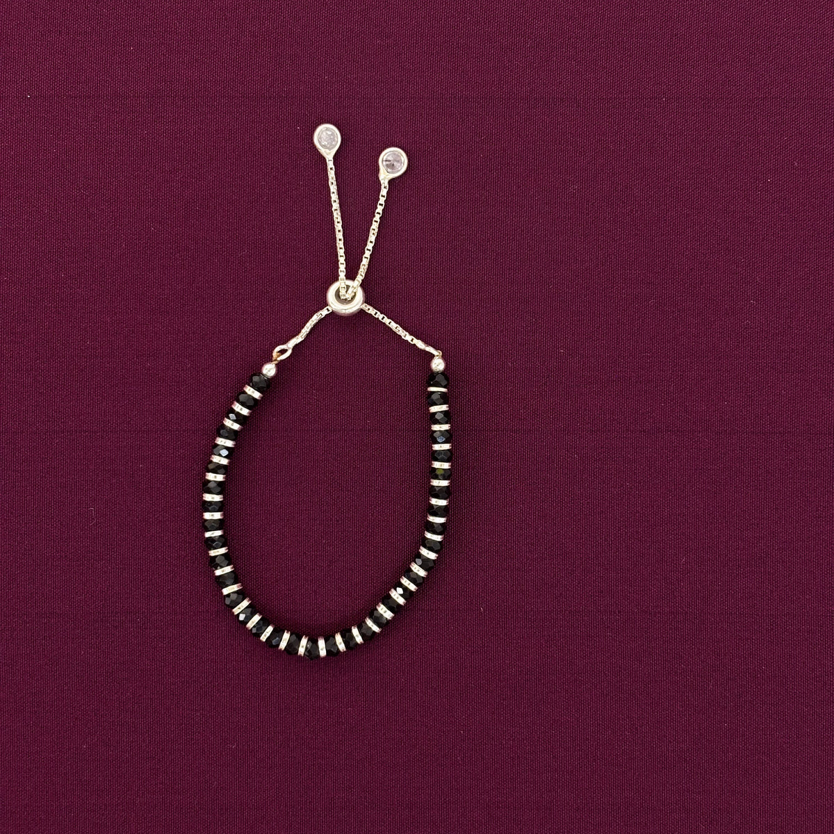 925 Sterling Silver Black Beads Kids Nazariya Adjustable Bracelet