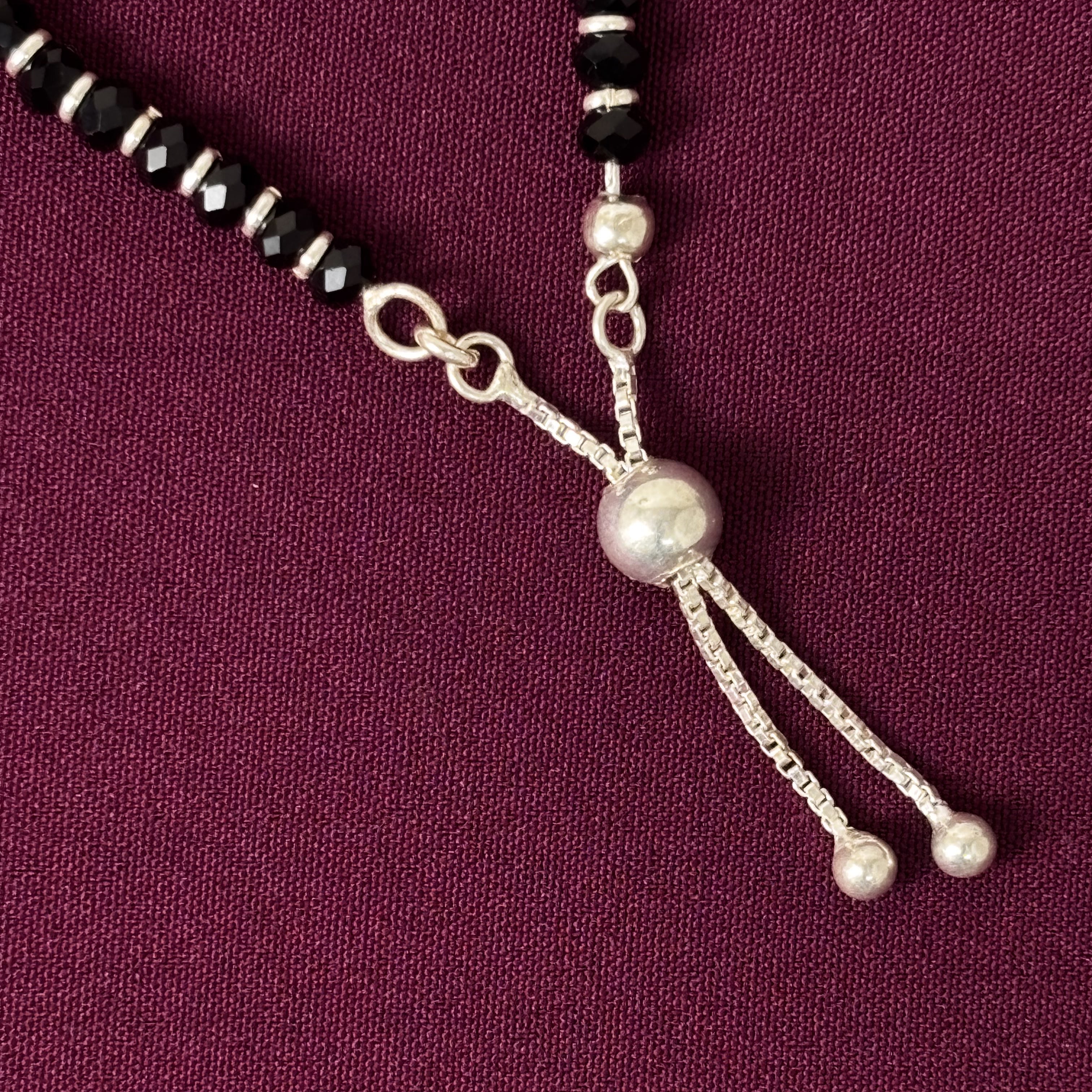 925 Sterling Silver Black Beads Kids Nazariya Adjustable Bracelet