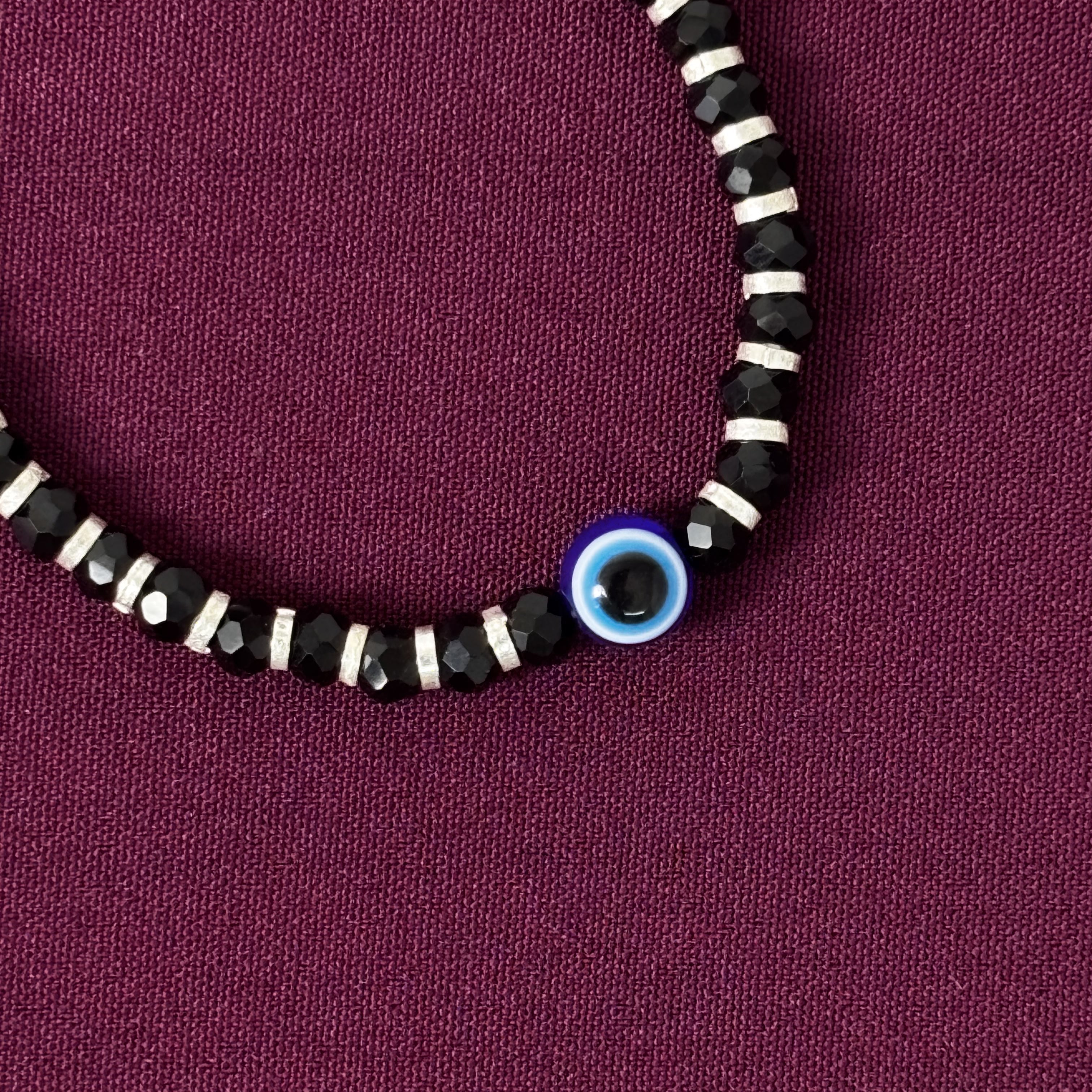 925 Sterling Silver Black Beads Evil Eye Kids Nazariya Bracelet Pair