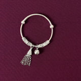 925 Sterling Silver Kids Bangles/Kada with Ghungroo & Chain Tassels – Pair