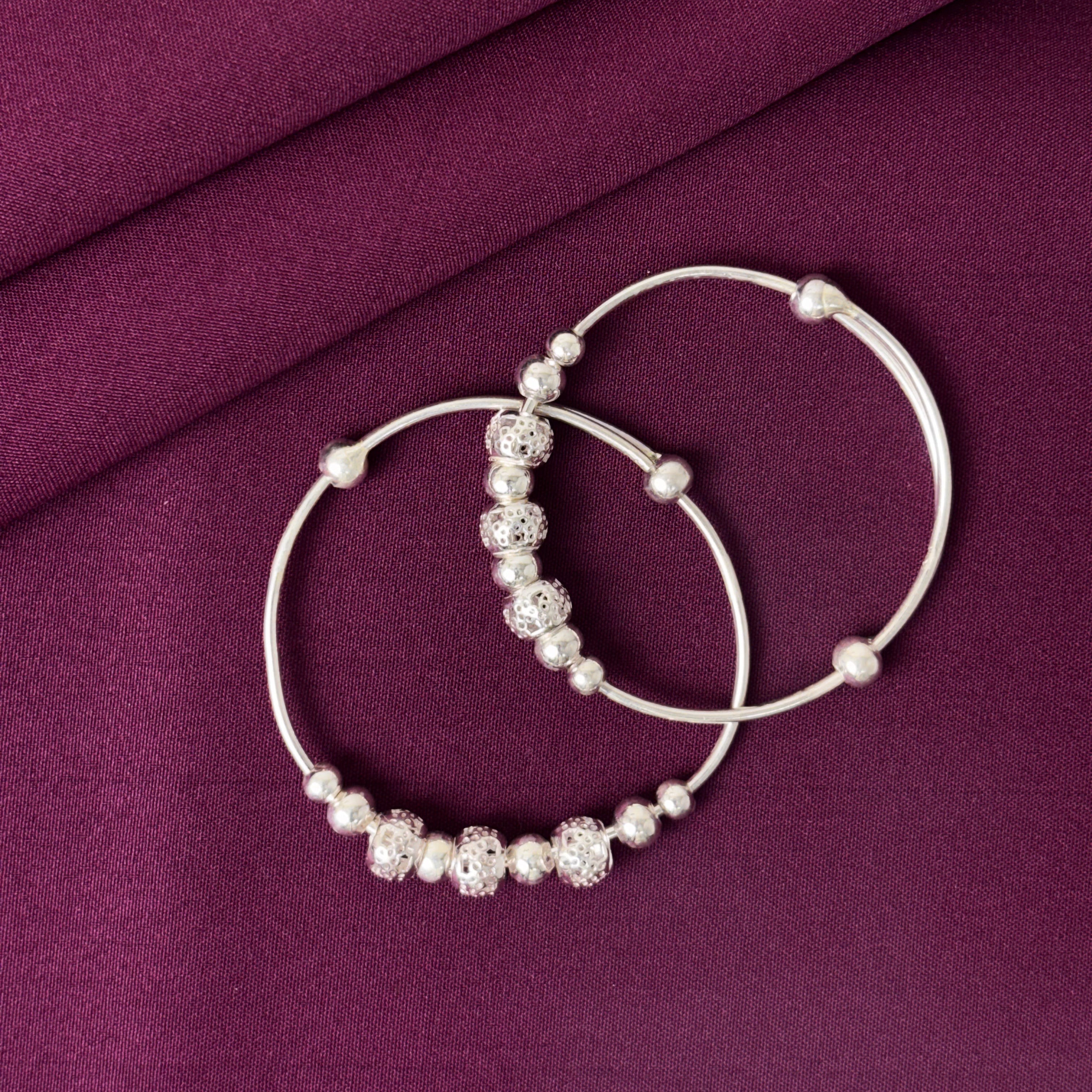 925 Sterling Silver Kids Kada Bangles with Beaded Design – Pair