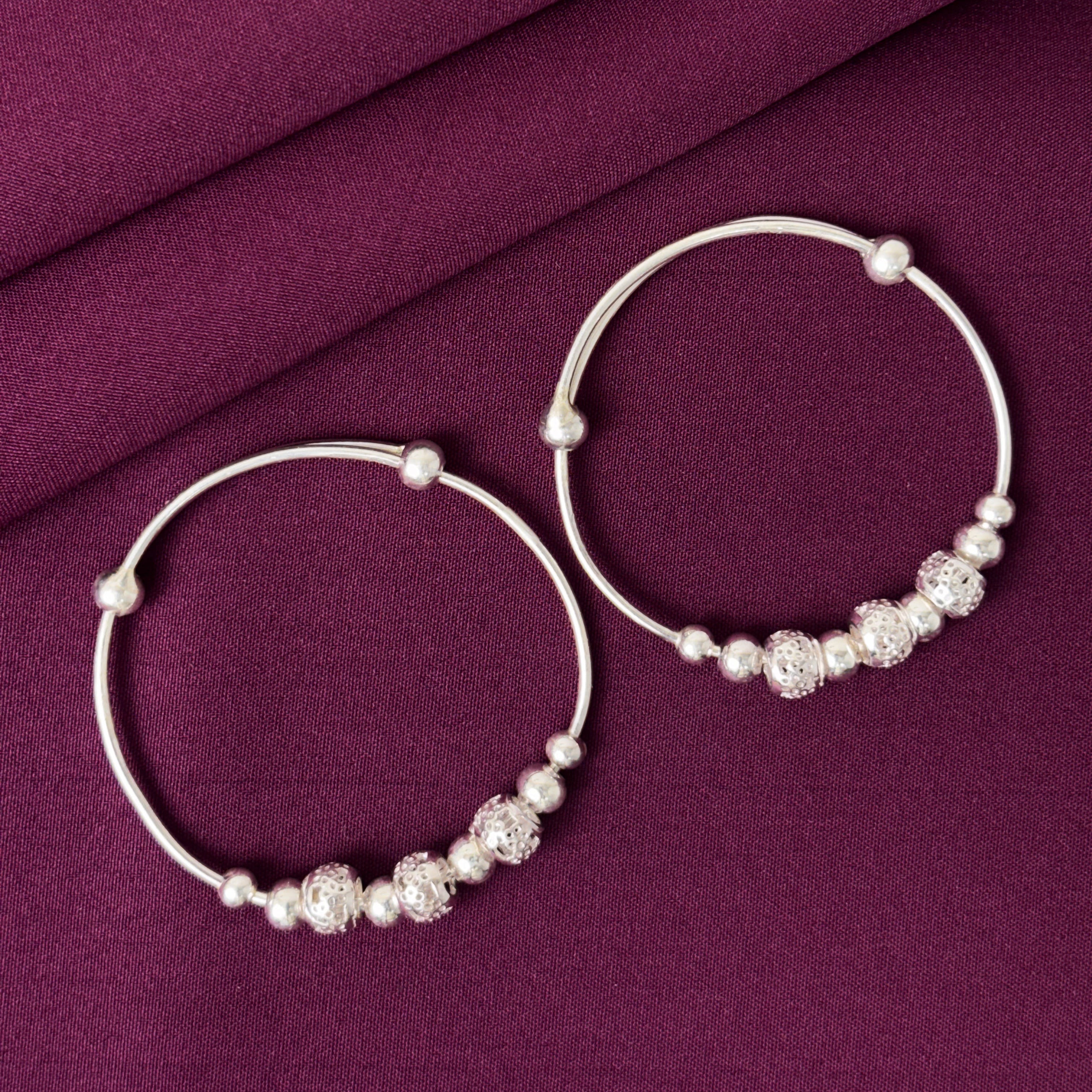 925 Sterling Silver Kids Kada Bangles with Beaded Design – Pair