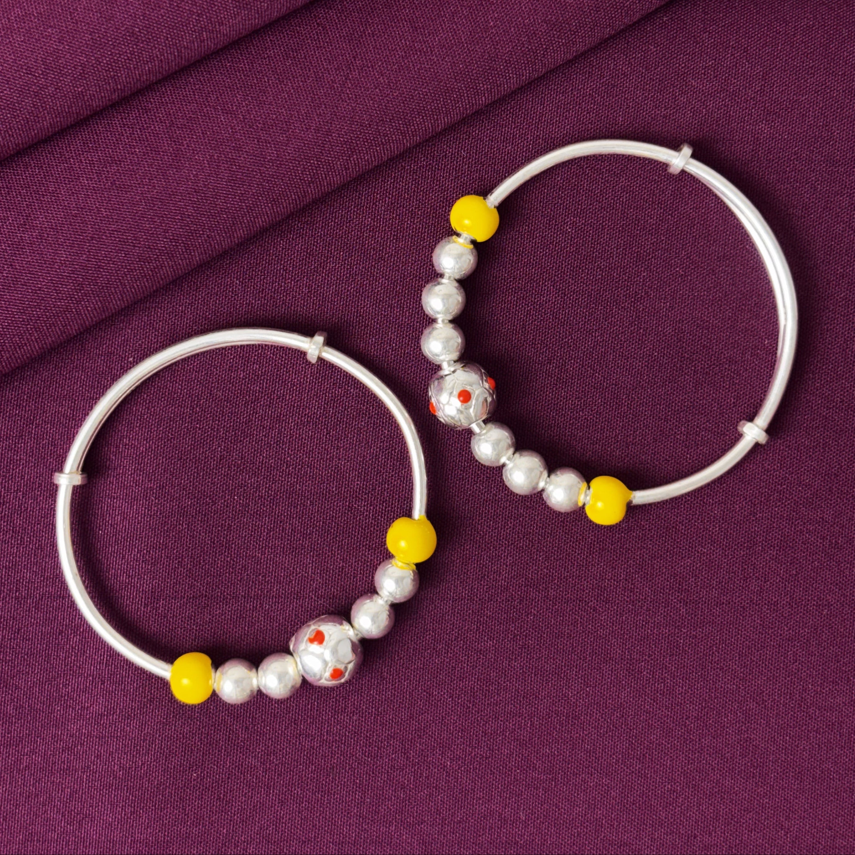 925 Sterling Silver Kids Kada Bangles with Yellow Beads – Pair