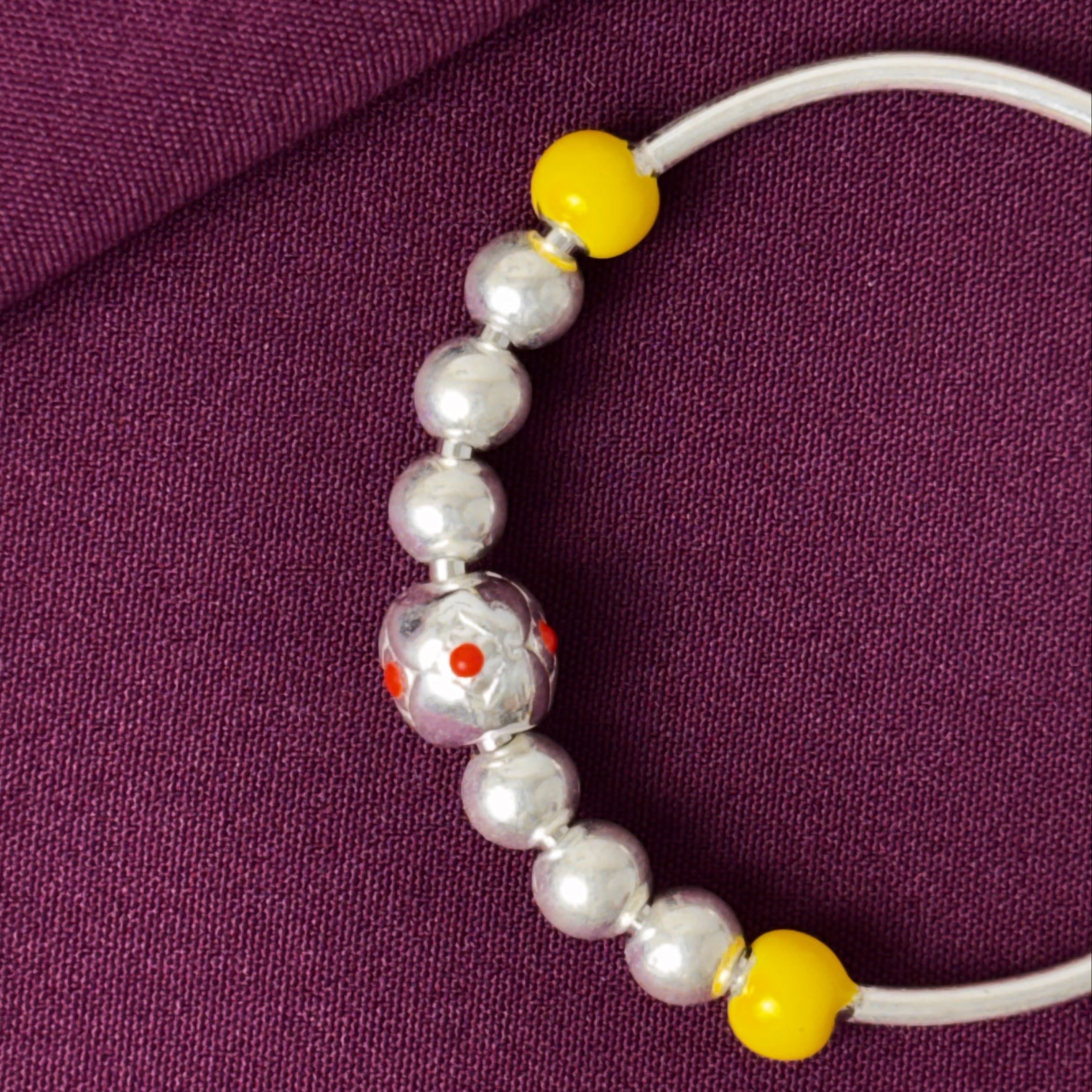 925 Sterling Silver Kids Kada Bangles with Yellow Beads – Pair