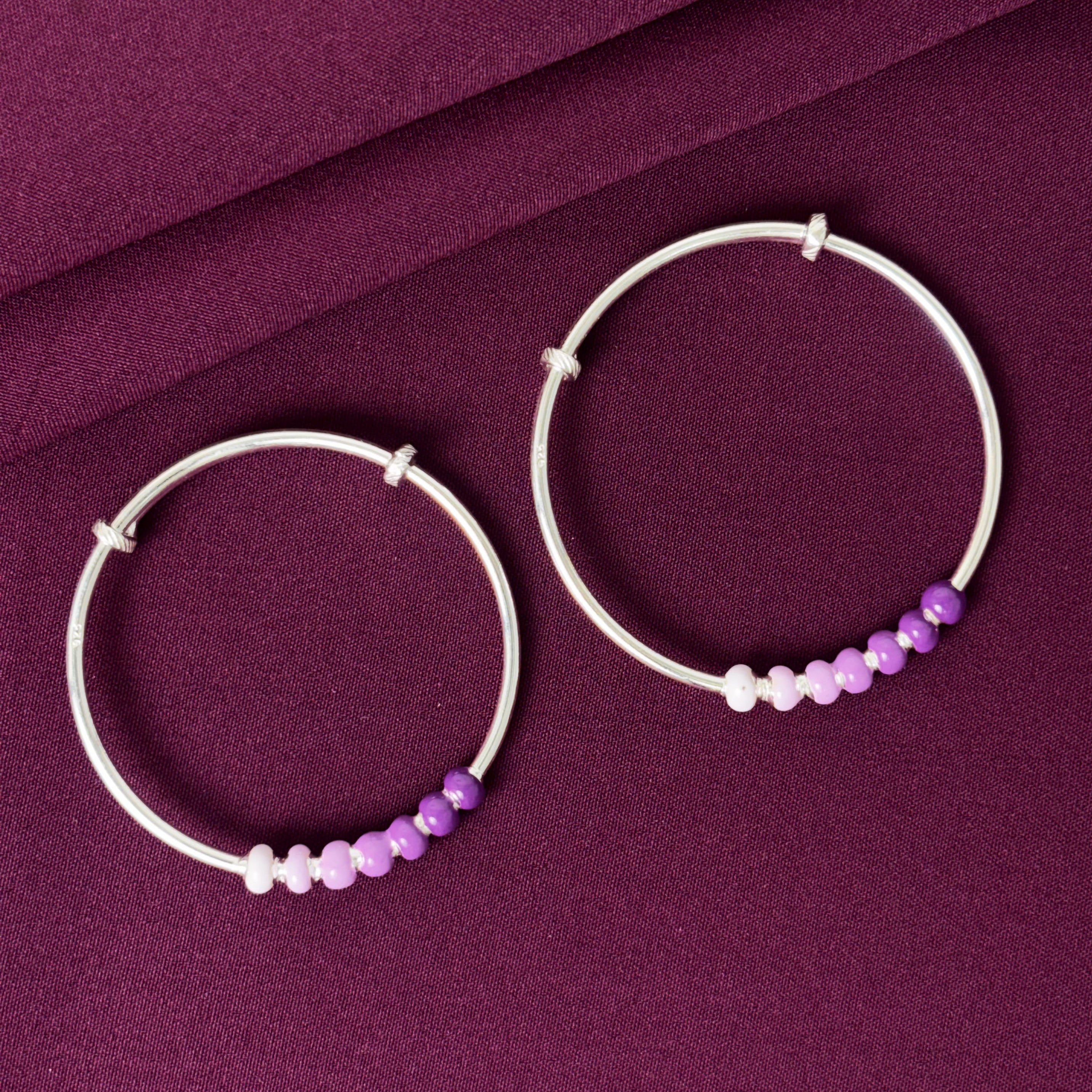 925 Sterling Silver Kids Kada Bangles with Purple Beads – Pair