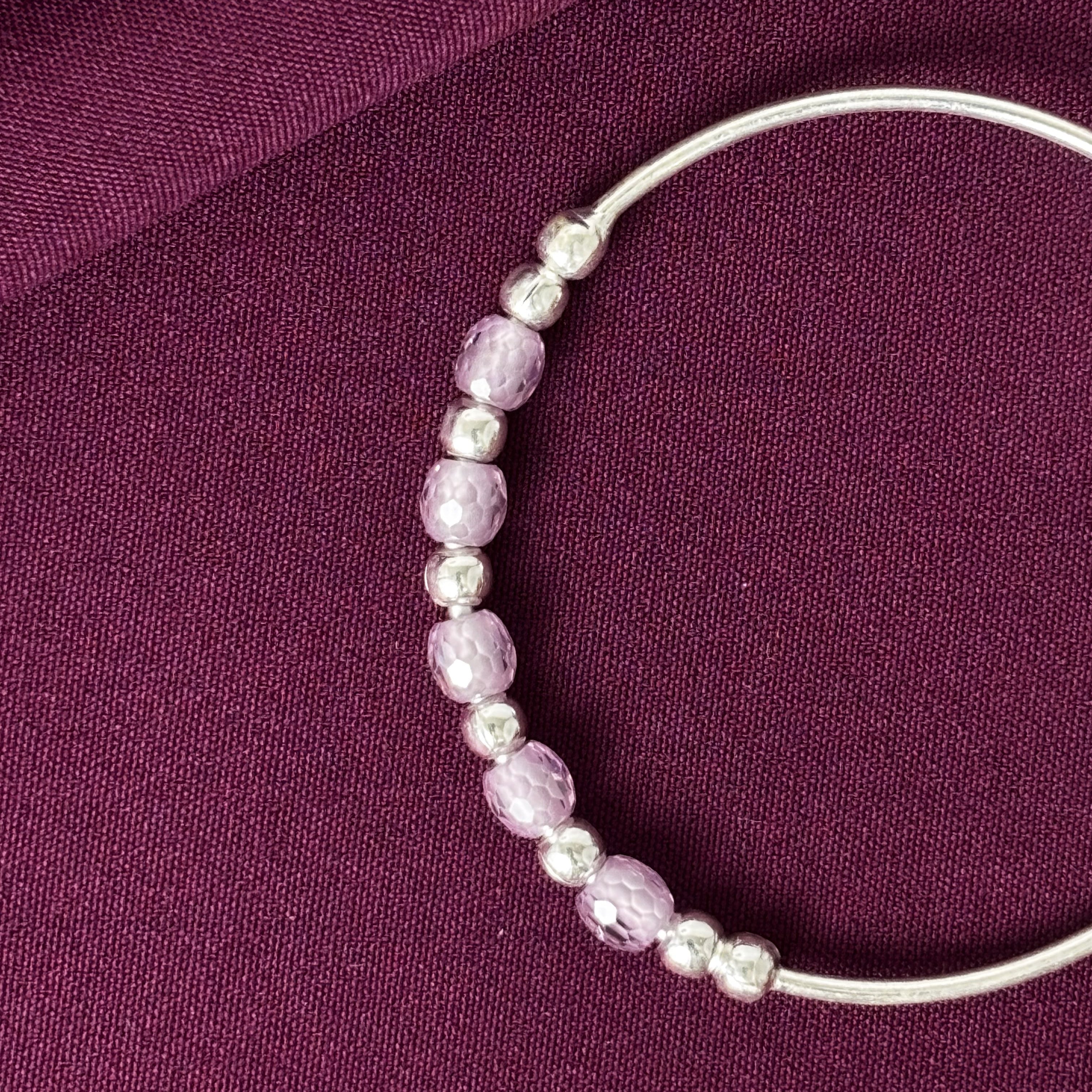 925 Sterling Silver Kids Kada Bangles with Lavender Beads – Pair