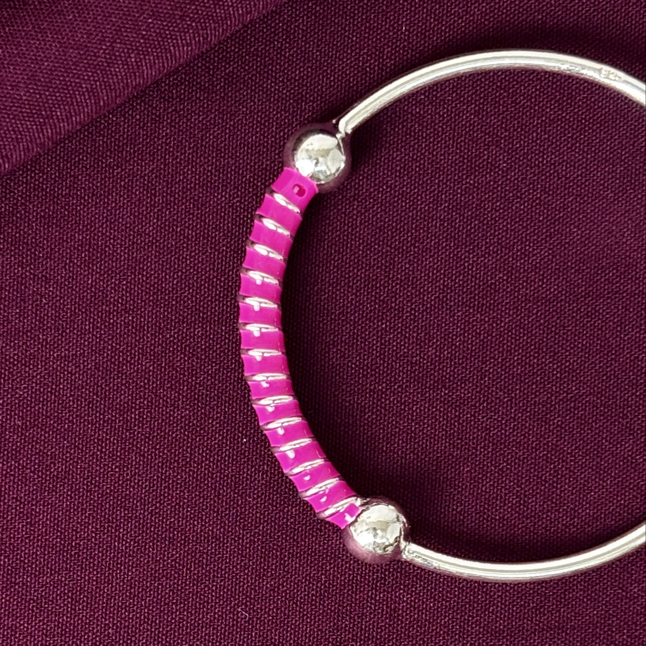925 Sterling Silver Kids Kada Bangles with Pink Beads – Pair
