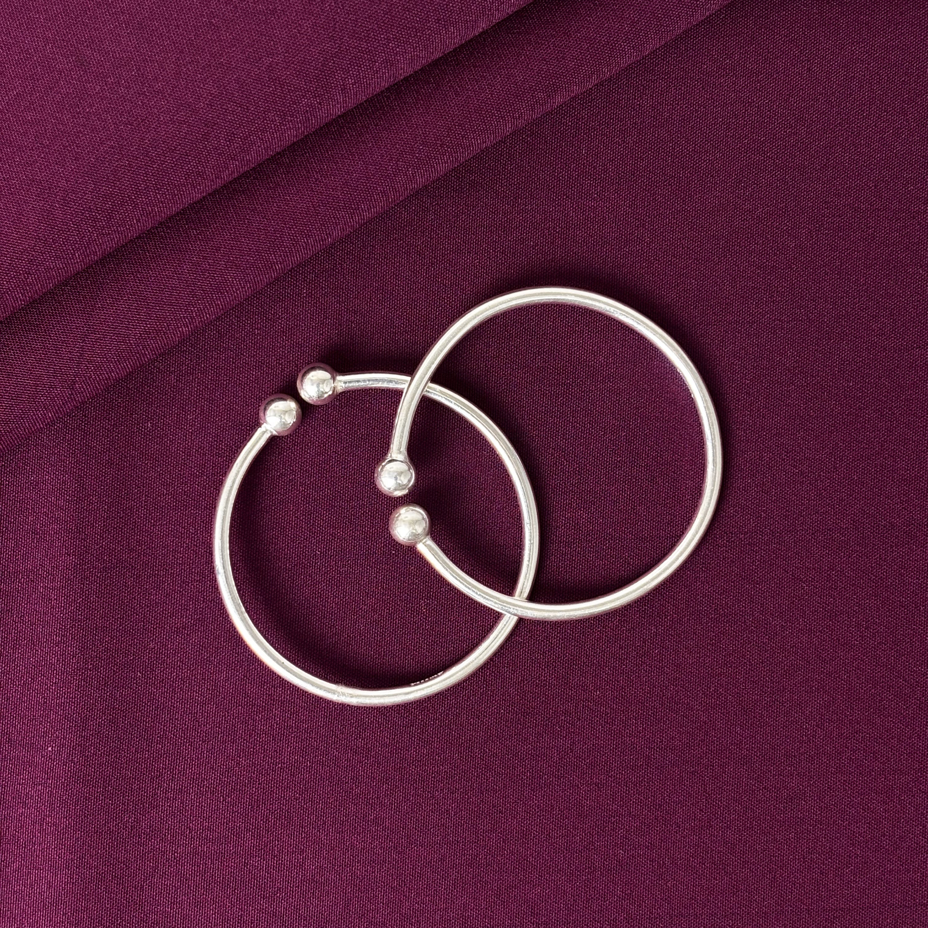 925 Sterling Silver Plain Kids Kada Bangles – Pair
