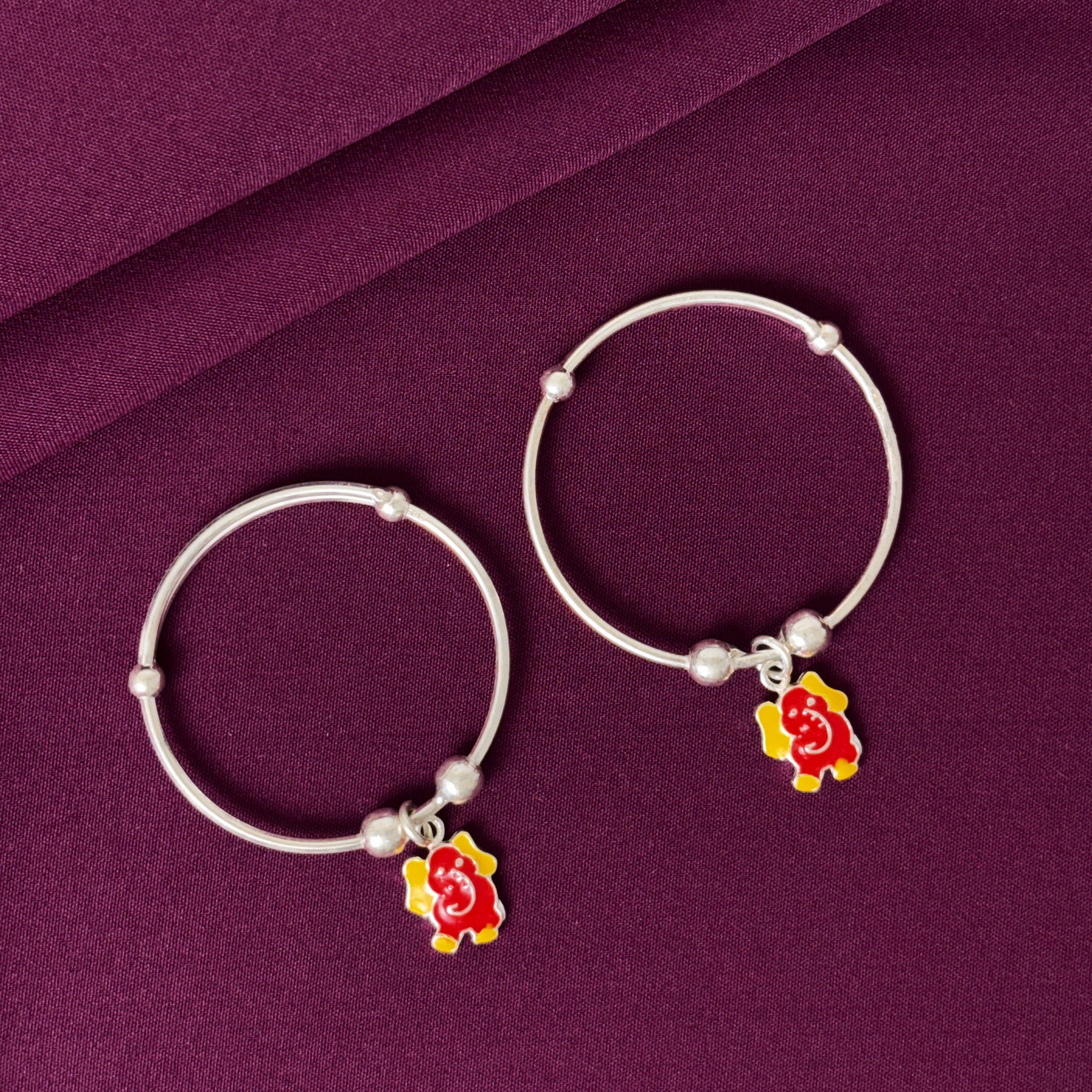 925 Sterling Silver Kids Ganesha Charm Kada Bangles Pair