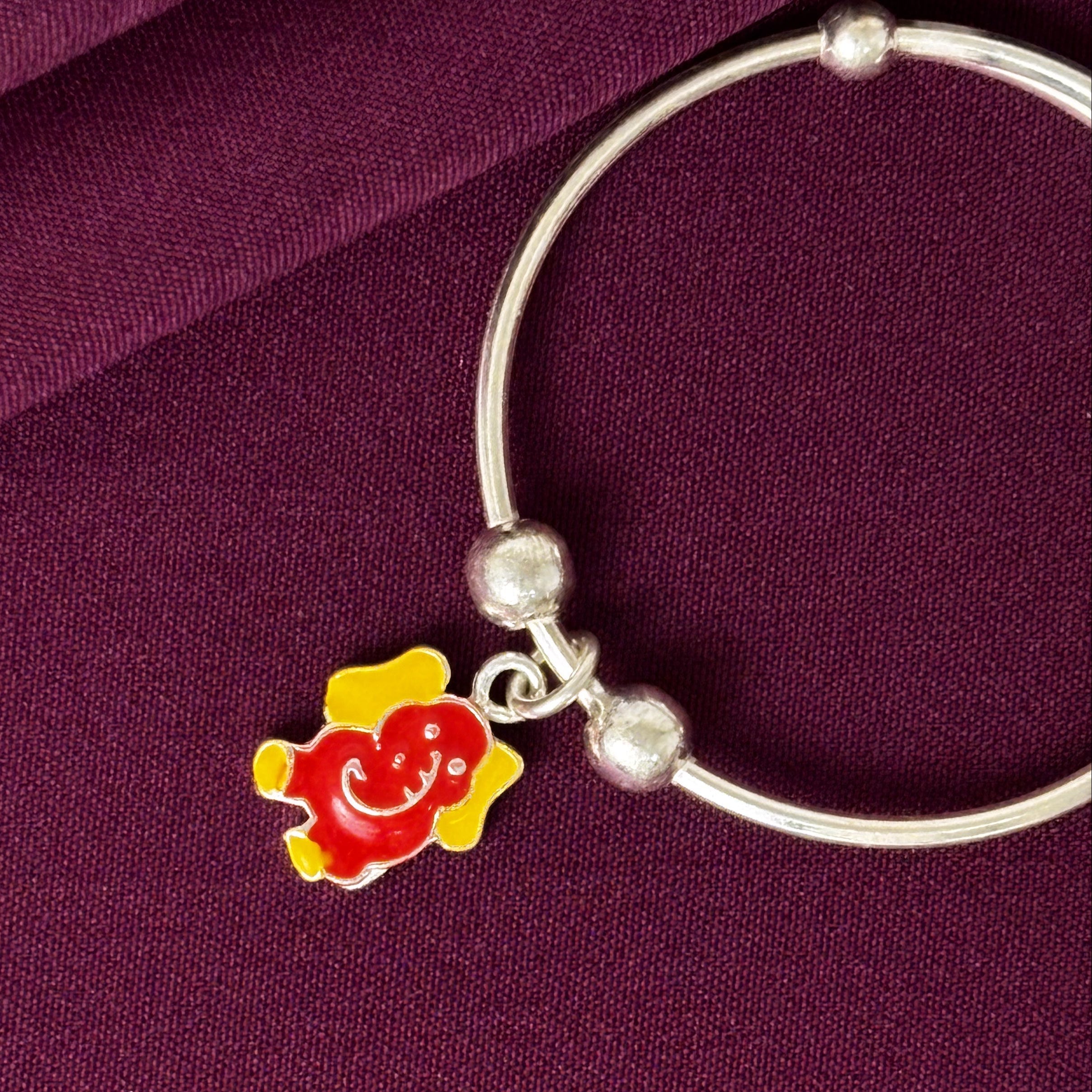 925 Sterling Silver Kids Ganesha Charm Kada Bangles Pair