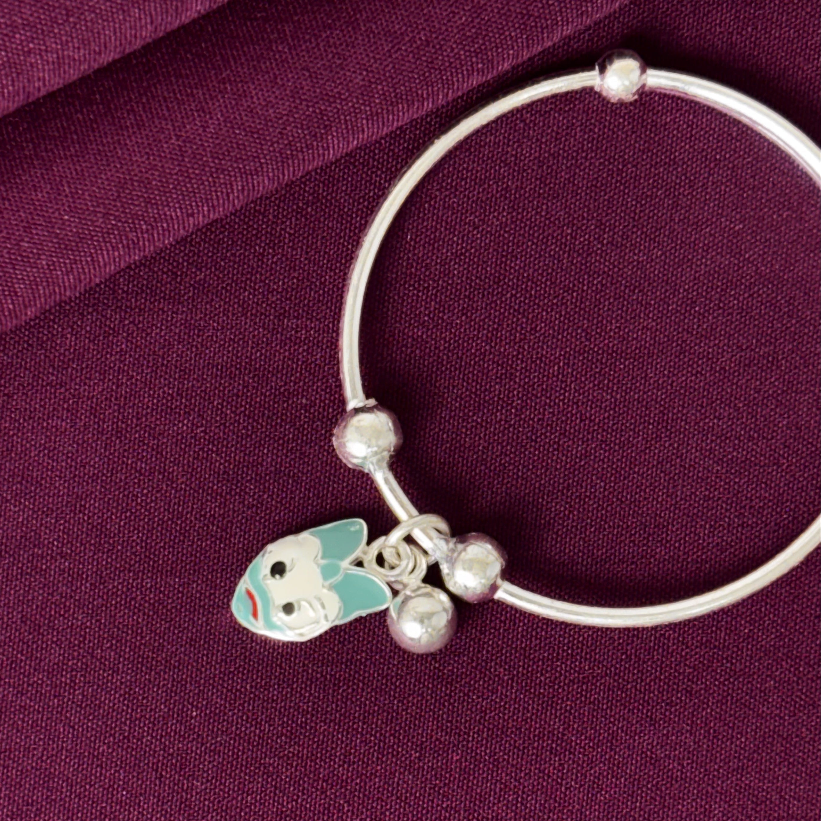 925 Sterling Silver Bunny Charm Kids Kada Bangles – Pair