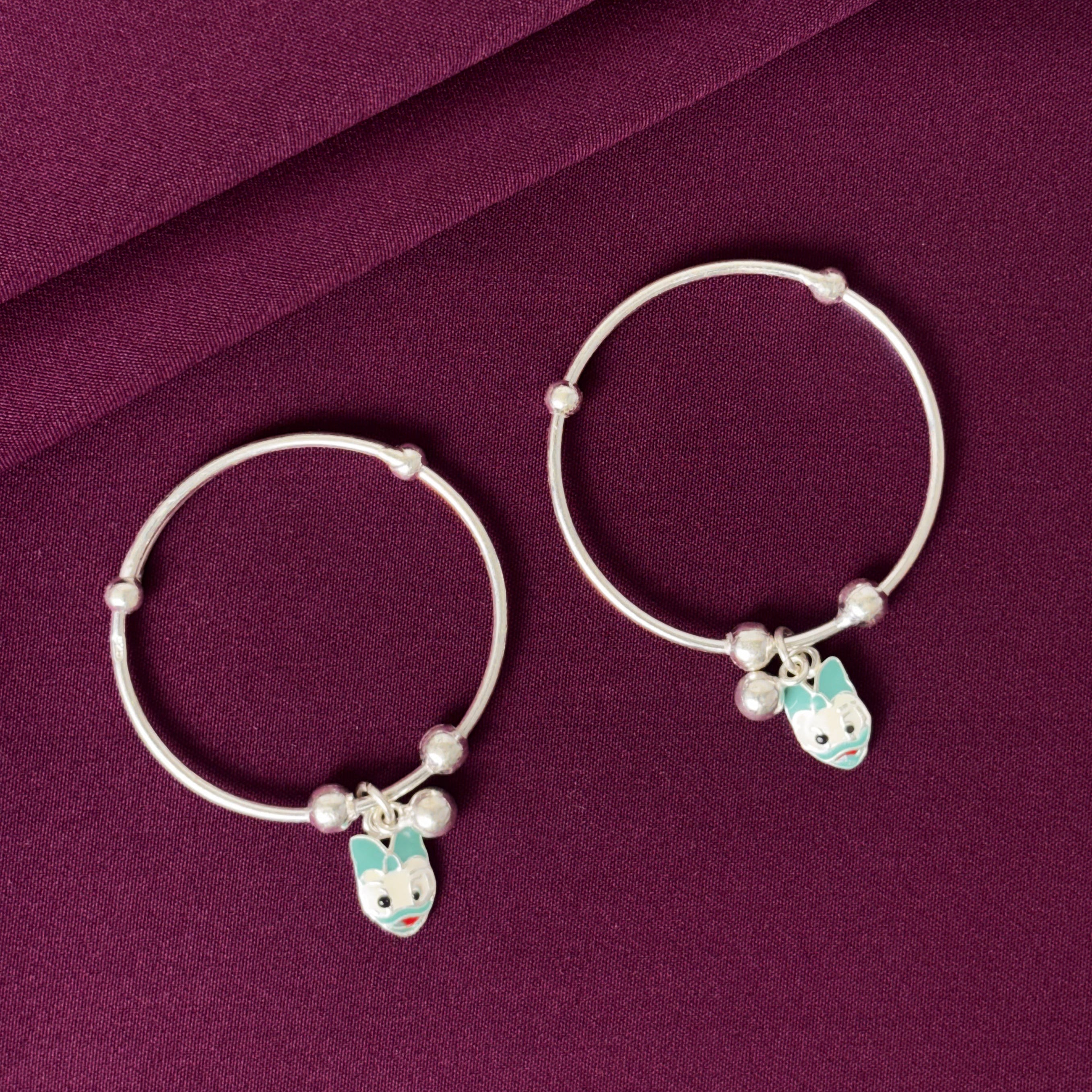 925 Sterling Silver Bunny Charm Kids Kada Bangles – Pair