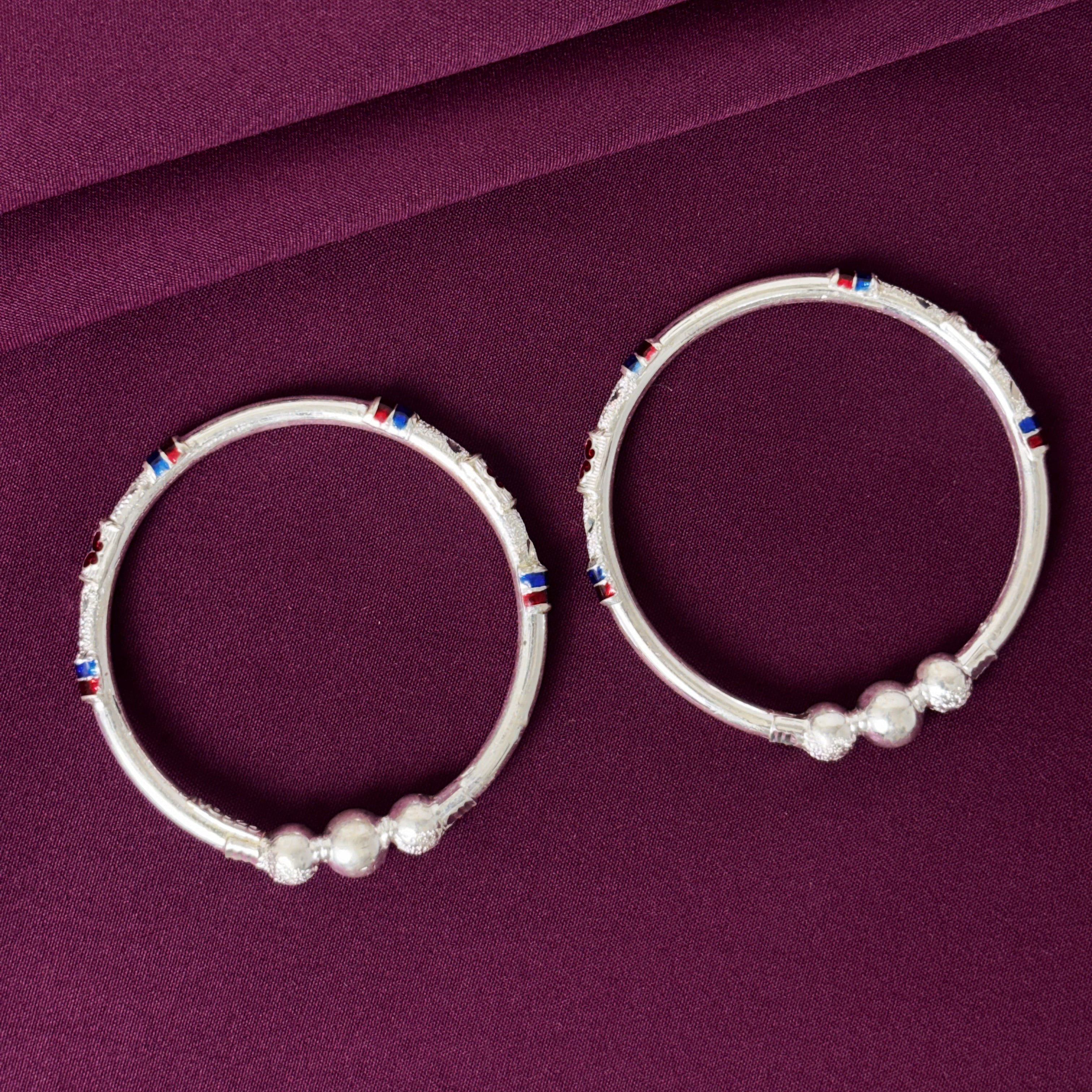 Kids 925 Silver Kada Bangles – Enamel Finish (Pair)