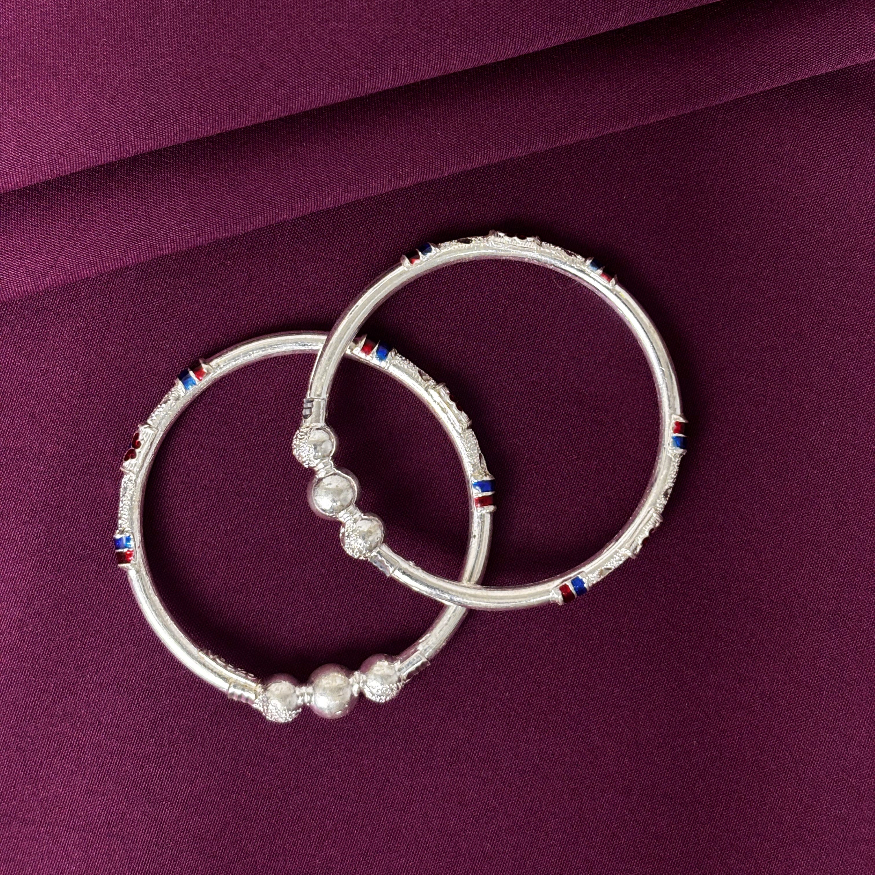 Kids 925 Silver Kada Bangles – Enamel Finish (Pair)