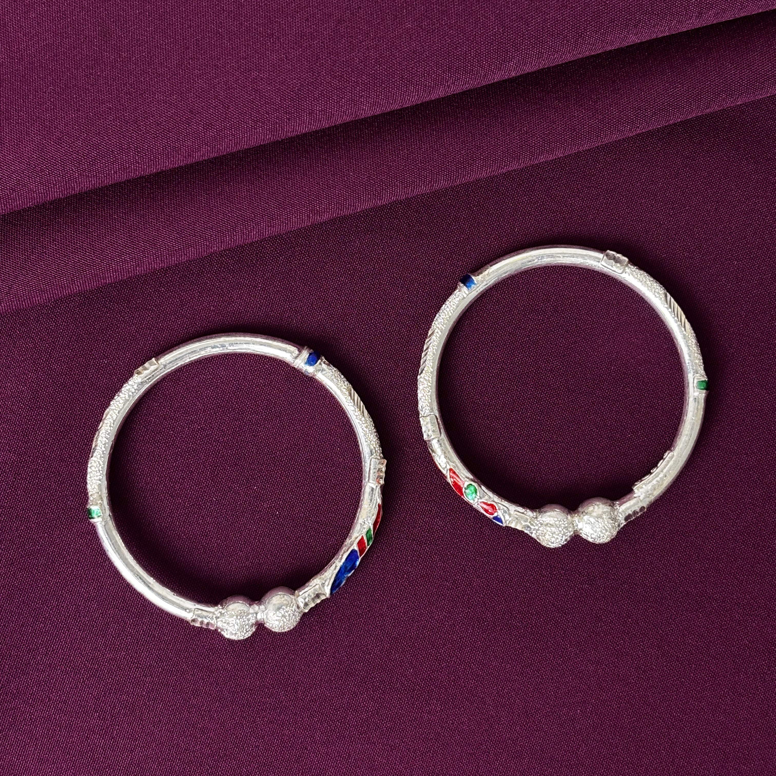 925 Sterling Silver Kids Kada Bangles with Enamel Detailing (Pair)