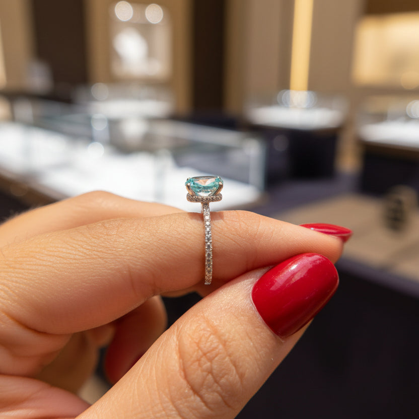 Zaviraa Cyan Blue Old Mine Cushion Cut Moissanite Engagement Ring for Women – 925 Sterling Silver Solitaire Ring with Pave Band | Vintage Proposal Ring