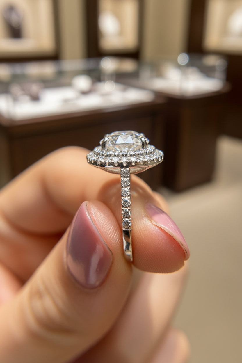 Zaviraa Rose Cut Oval Moissanite Halo Engagement Ring for Women – 925 Sterling Silver Vintage Antique Style Ring | Elegant Proposal Ring
