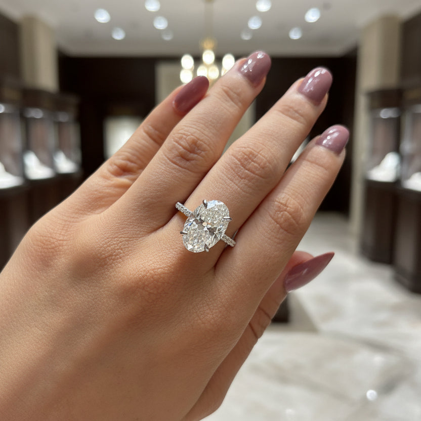 Zaviraa Colorless Oval Hybrid Cut Moissanite Engagement Ring for Women – 925 Sterling Silver Solitaire Ring with Pave Band | Elegant Proposal Ring