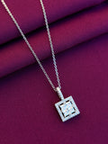 925 Sterling Silver Square Halo Pendant Necklace with Chain for Women