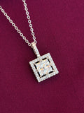 925 Sterling Silver Square Halo Pendant Necklace with Chain for Women