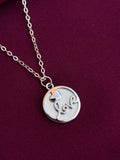 925 Sterling Silver Love Script Circle Pendant Necklace with Chain for Women