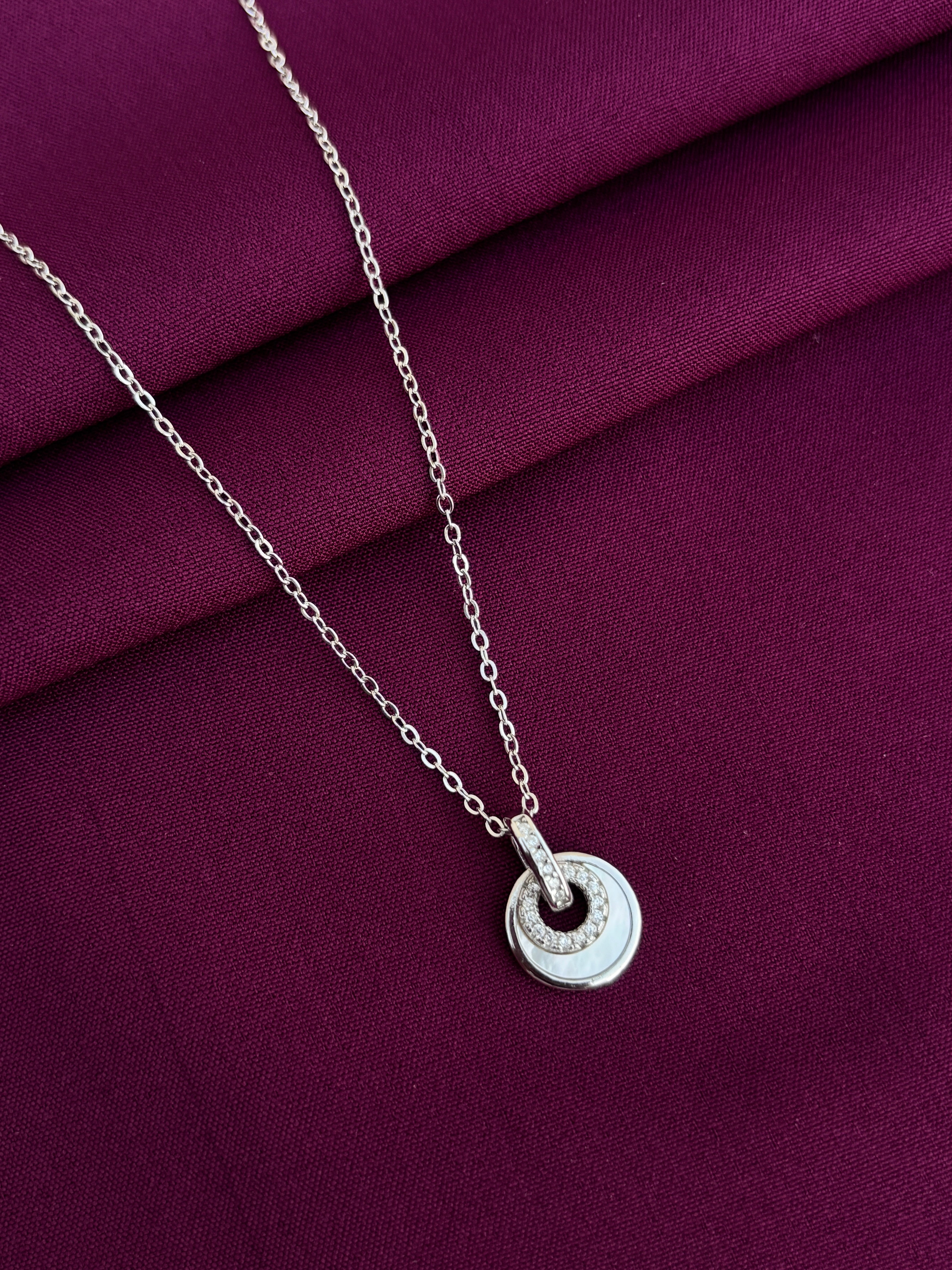 925 Sterling Silver Double Circle Pendant Necklace with Chain for Women