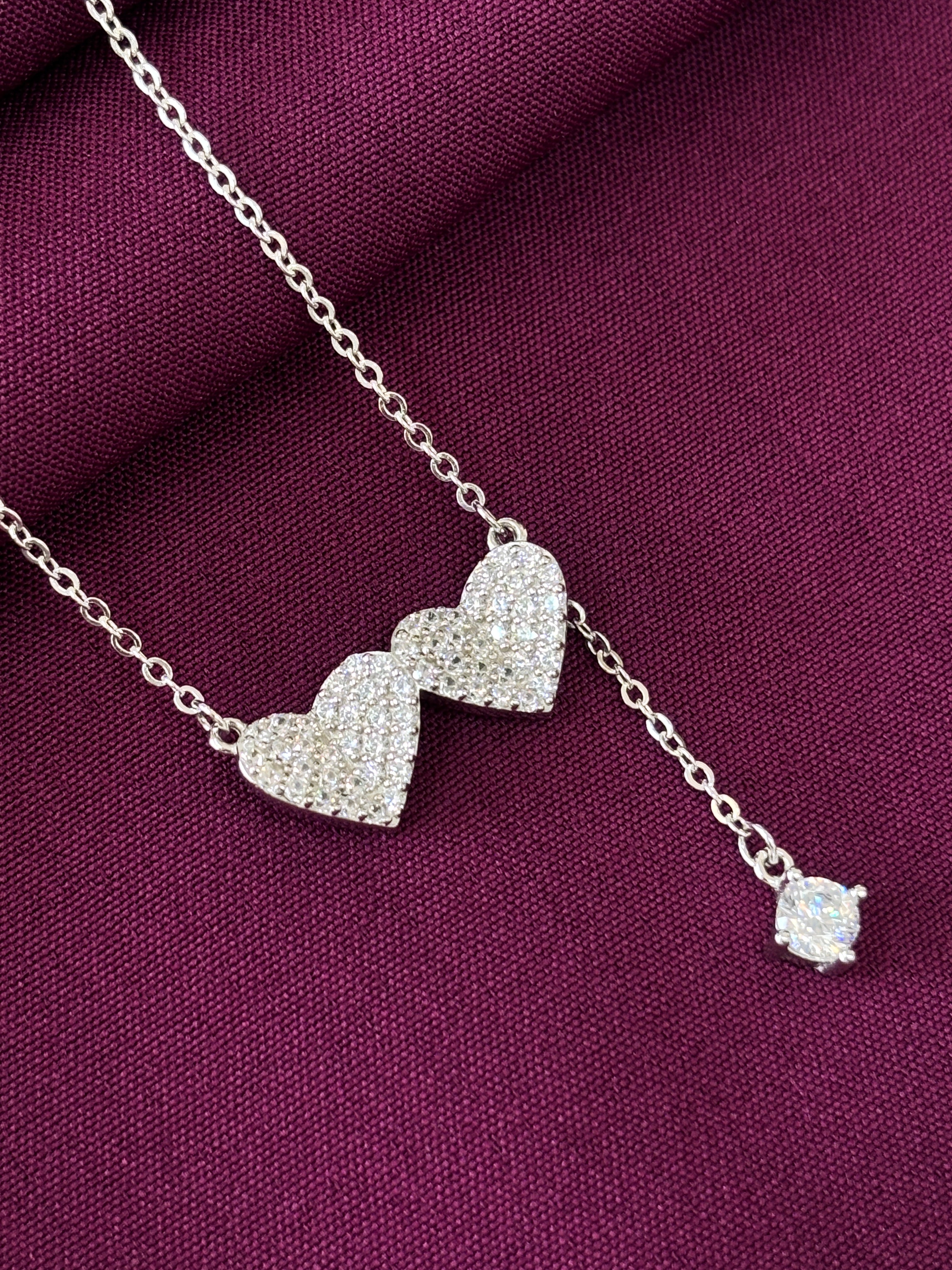 Zaviraa Dual Heart Diamond Lariat Necklace | Elegant Drop Chain Jewellery