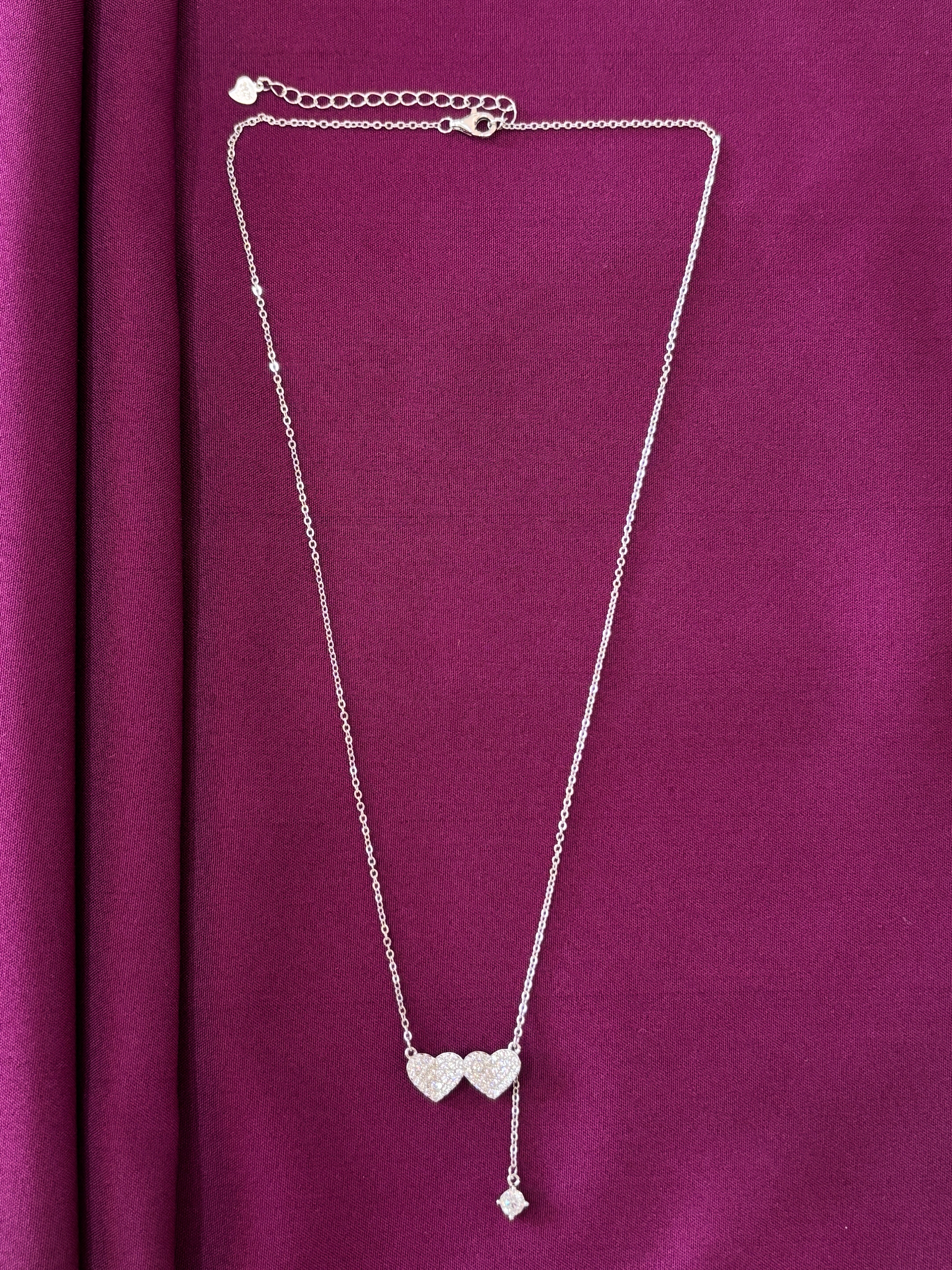 Zaviraa Dual Heart Diamond Lariat Necklace | Elegant Drop Chain Jewellery