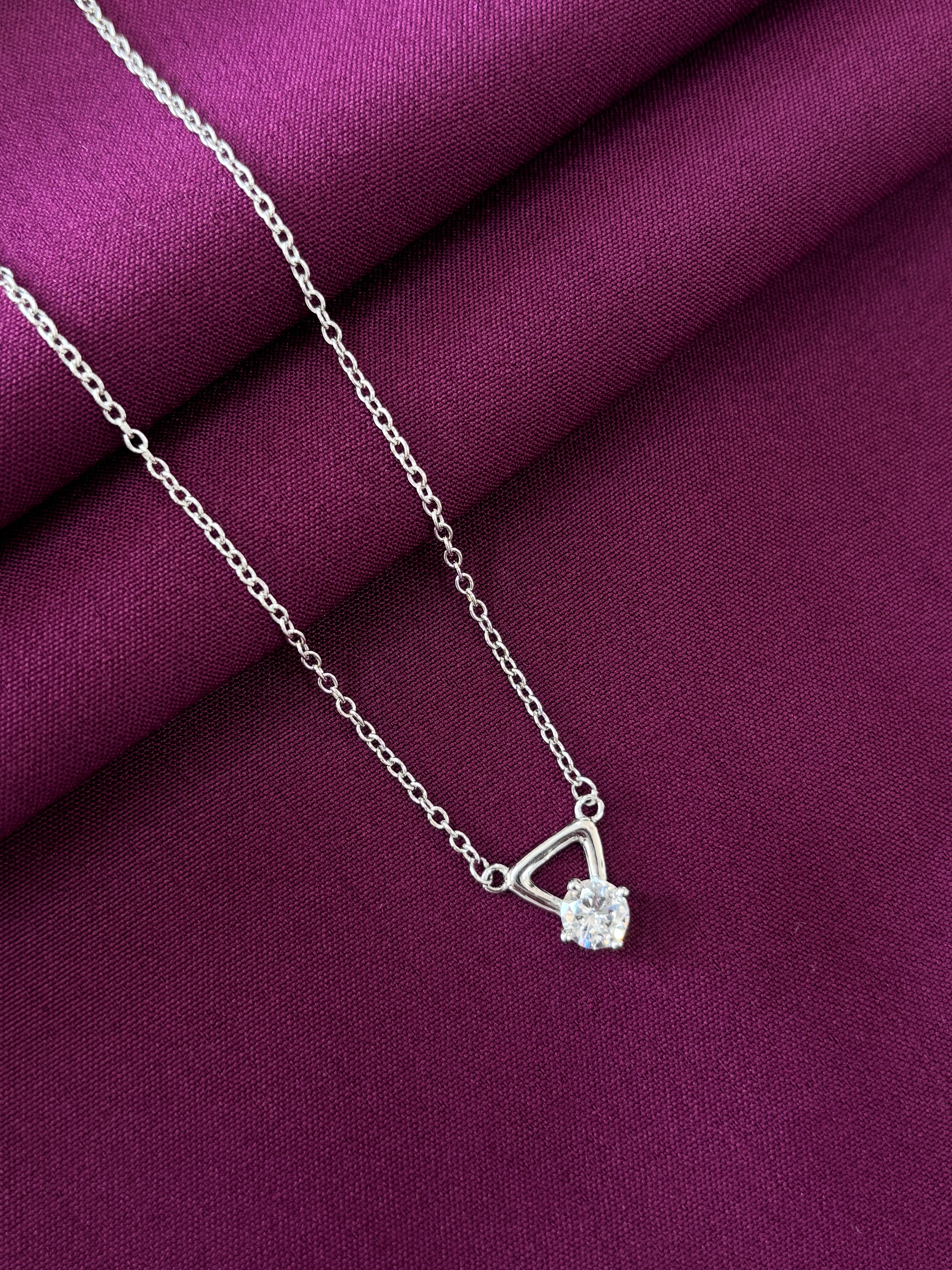925 Sterling Silver Triangle Solitaire Pendant Necklace with Chain for Women