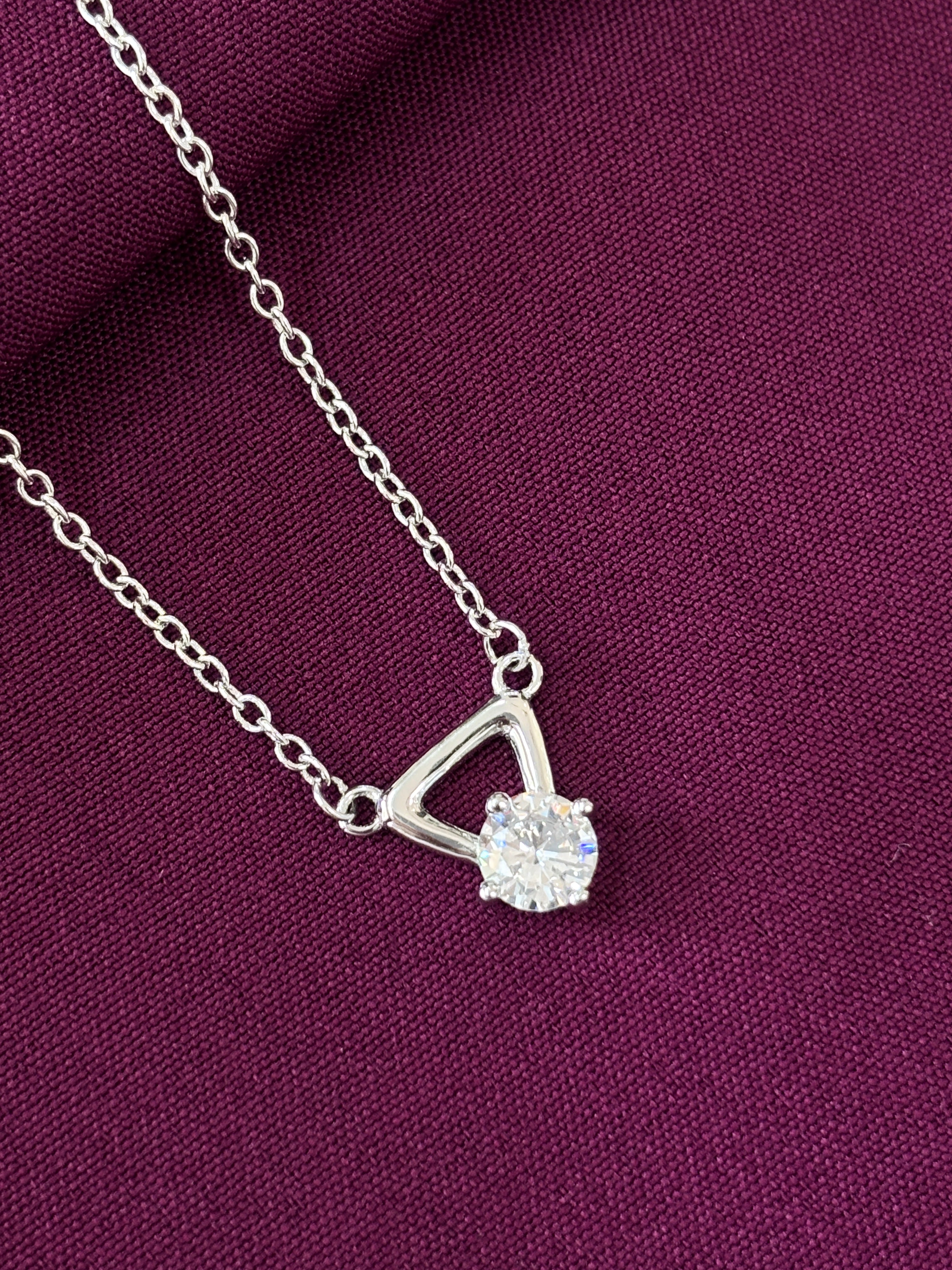 925 Sterling Silver Triangle Solitaire Pendant Necklace with Chain for Women