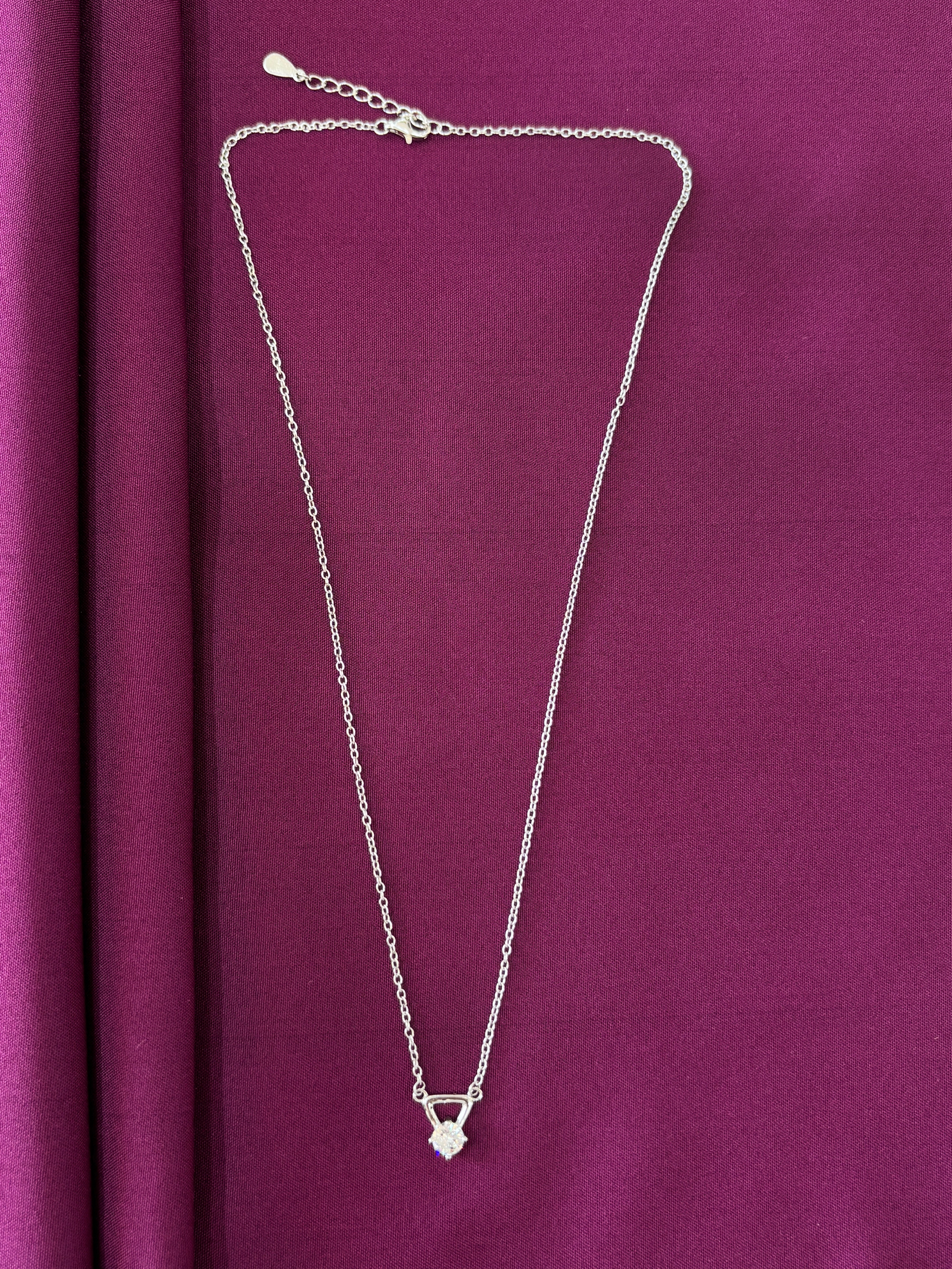 925 Sterling Silver Triangle Solitaire Pendant Necklace with Chain for Women