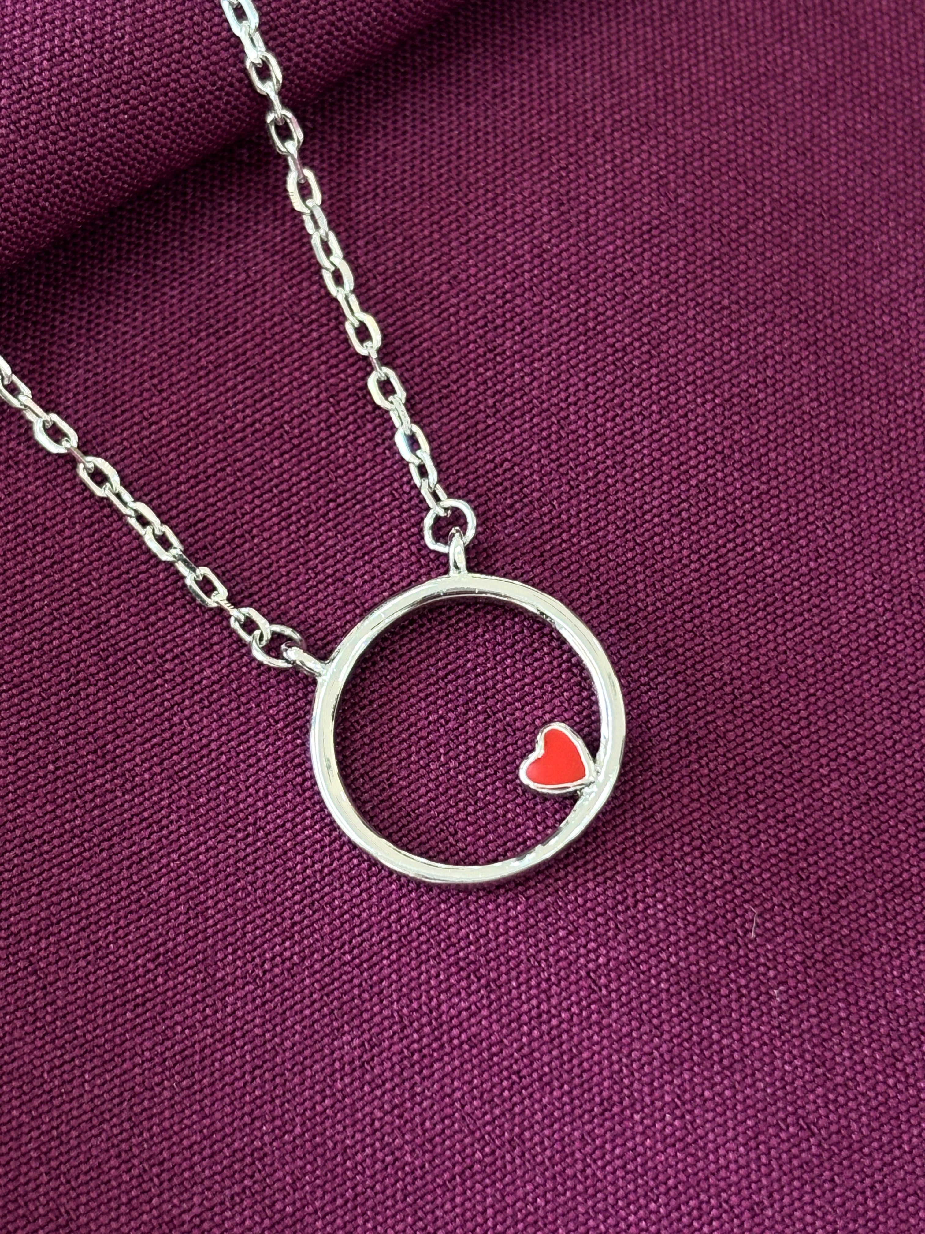 925 Sterling Silver Minimal Heart Circle Pendant Necklace with Chain for Women