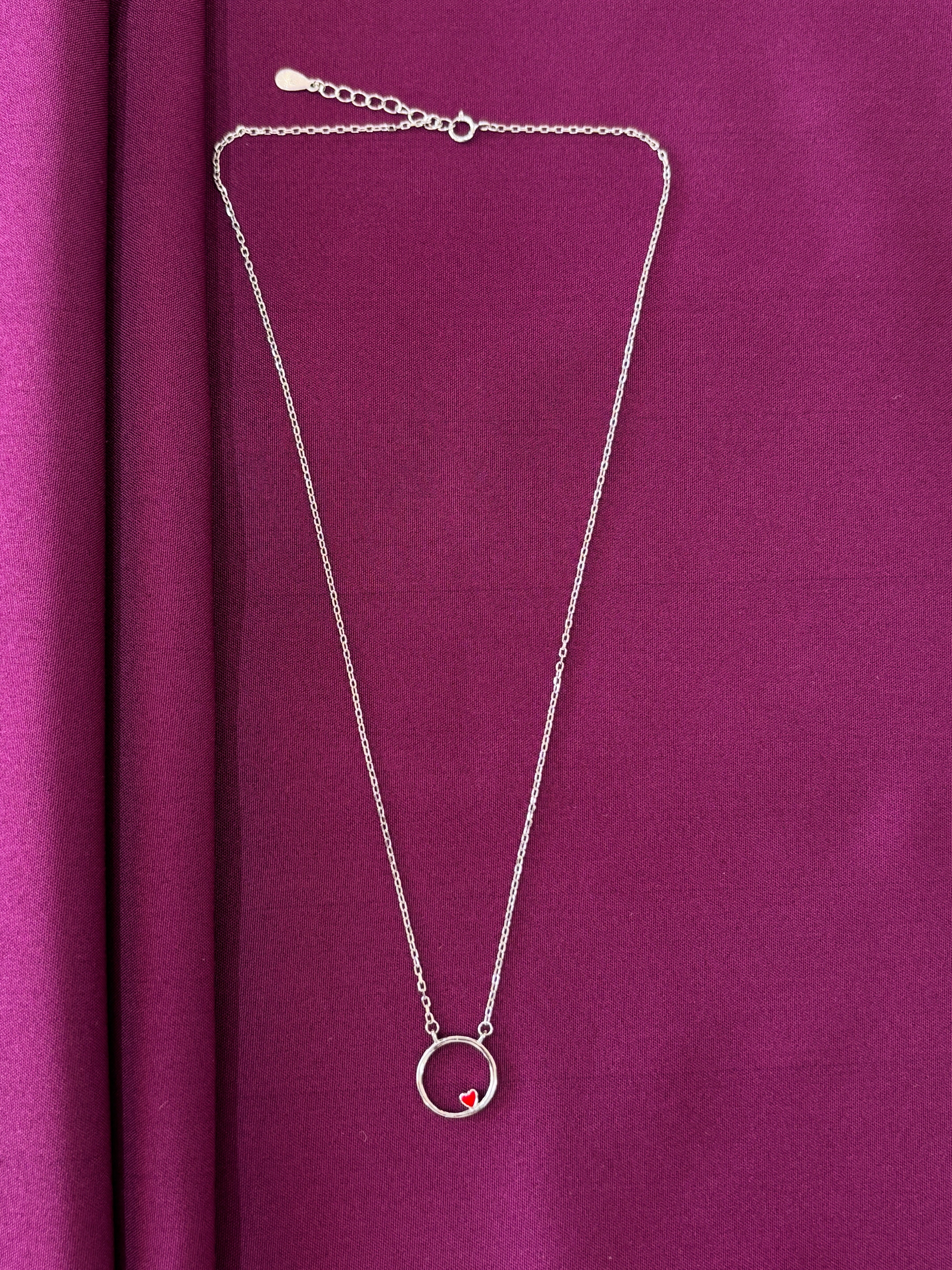 925 Sterling Silver Minimal Heart Circle Pendant Necklace with Chain for Women