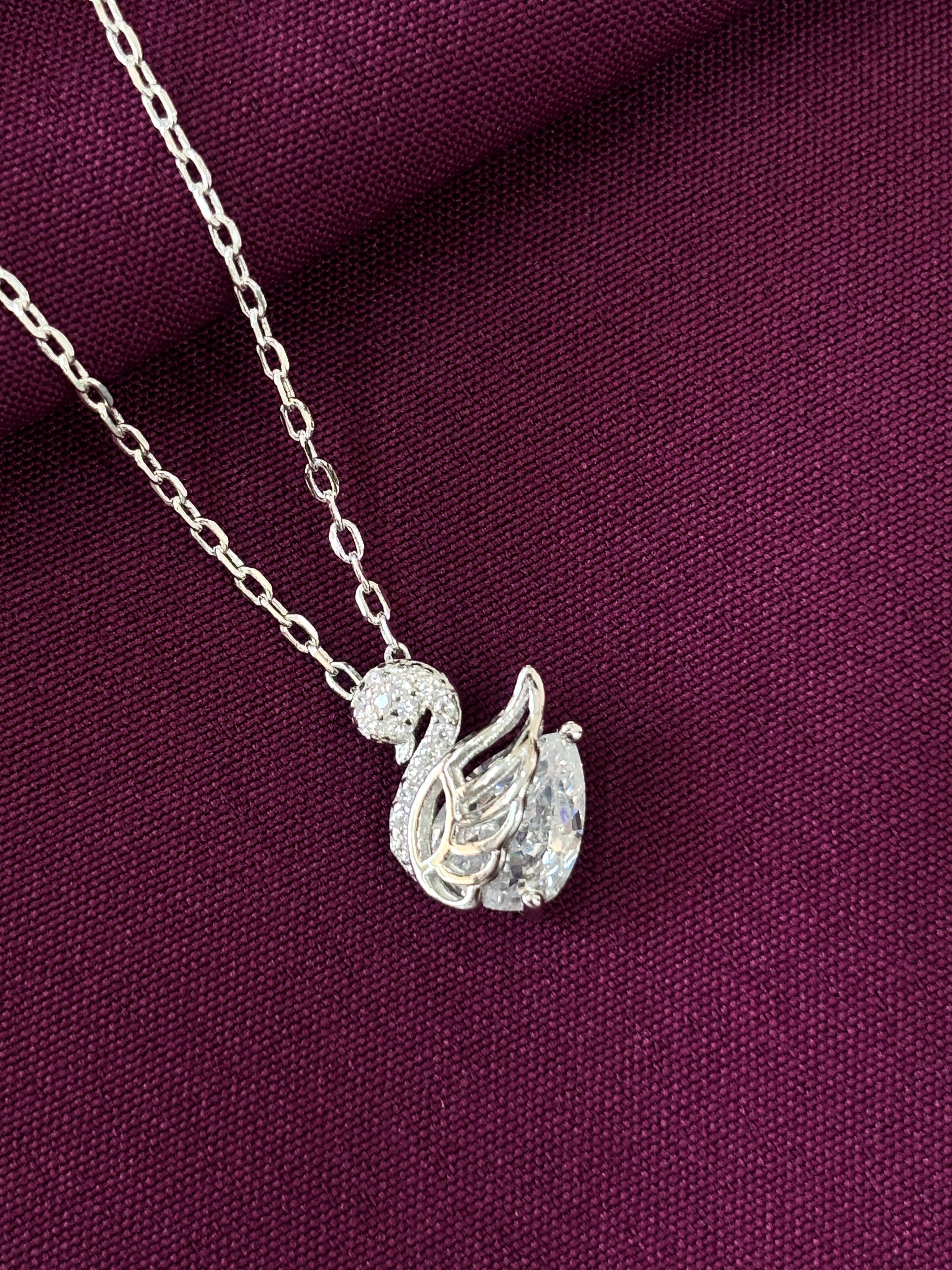925 Sterling Silver Swan Solitaire Pendant Necklace with Chain for Women