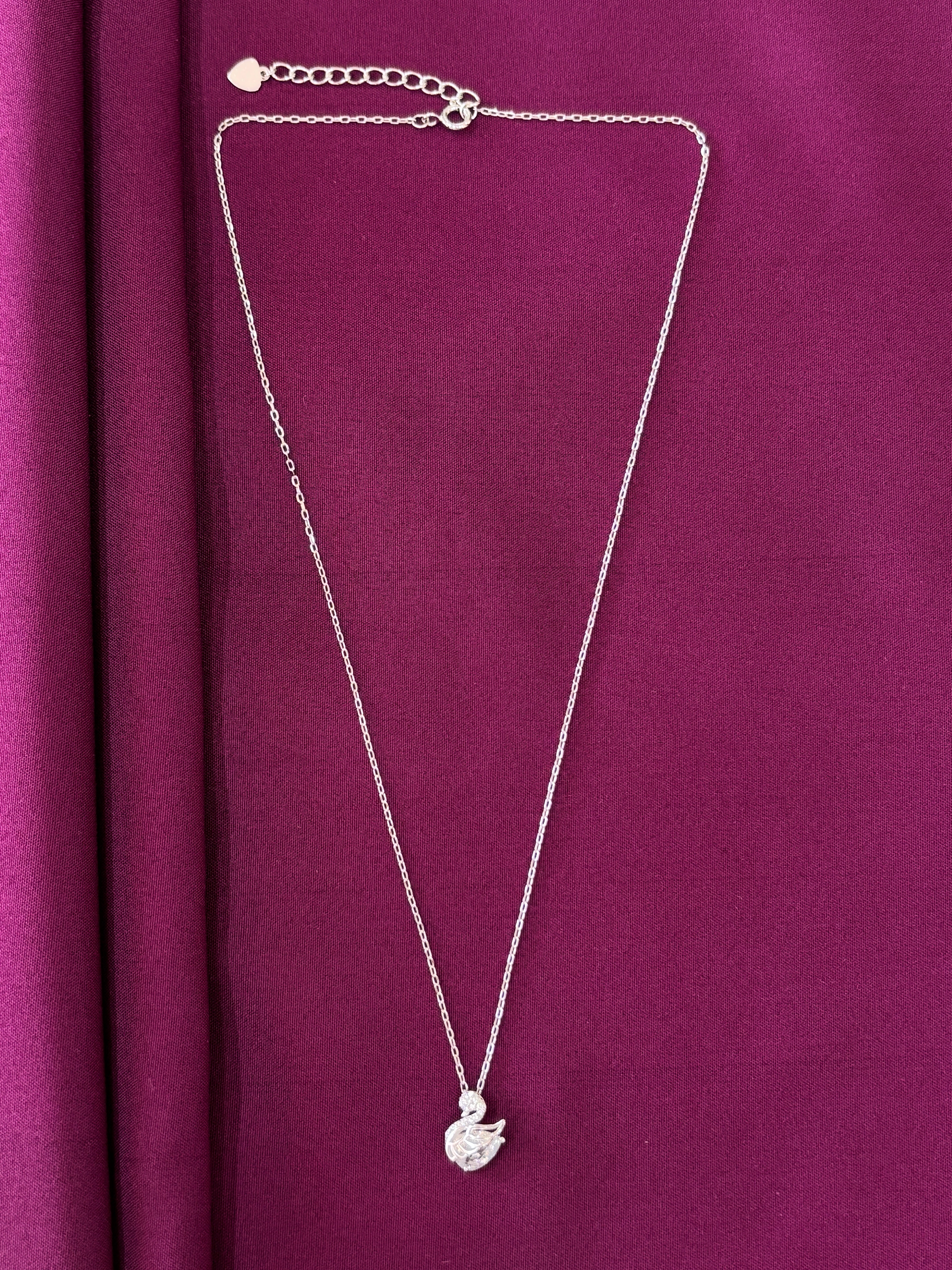 925 Sterling Silver Swan Solitaire Pendant Necklace with Chain for Women