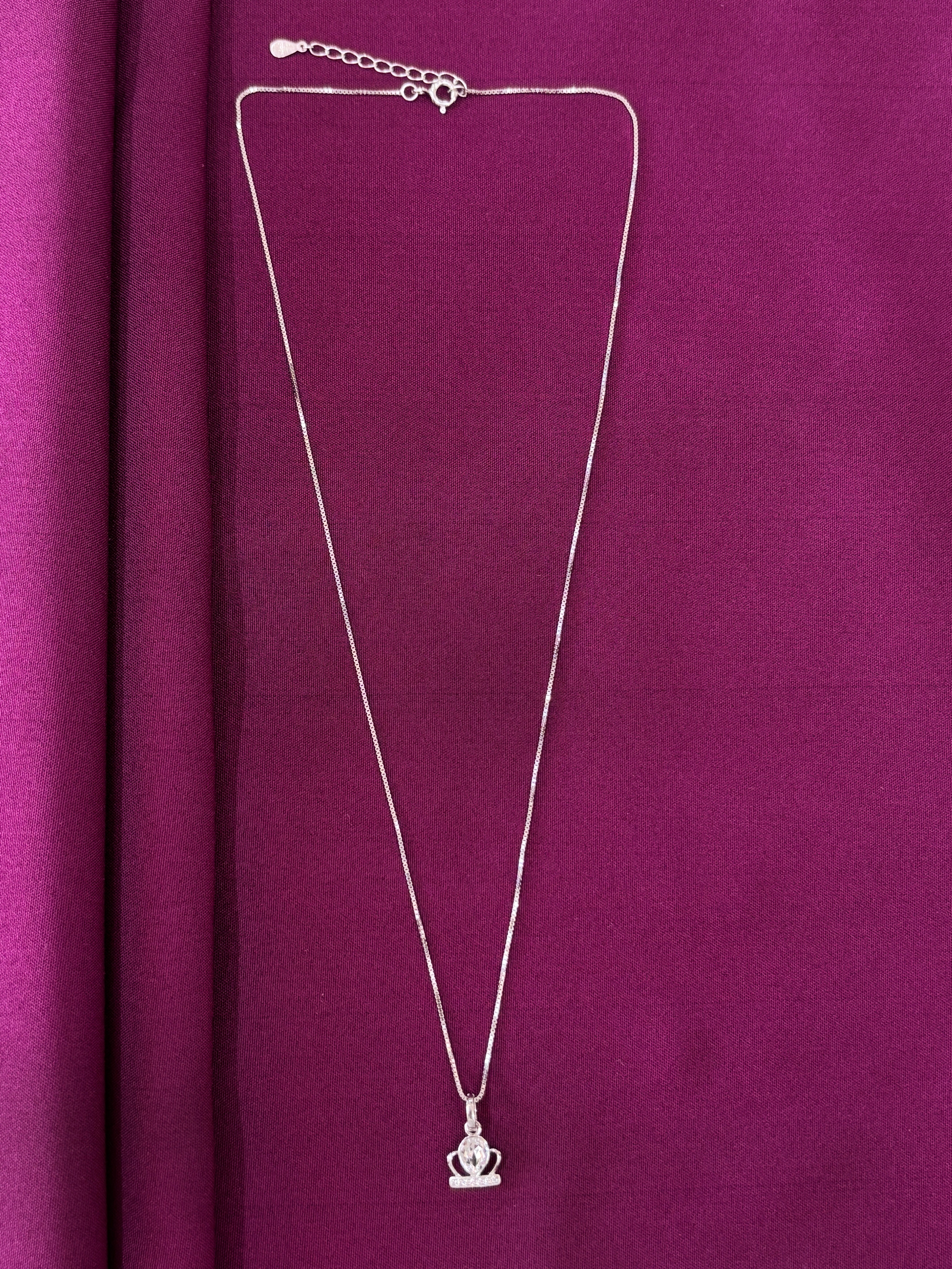925 Sterling Silver Crown Solitaire Pendant Necklace with Chain for Women
