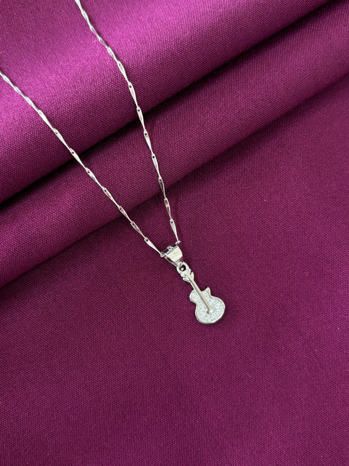 925 Sterling Silver Guitar Pendant Necklace with Chain for Women