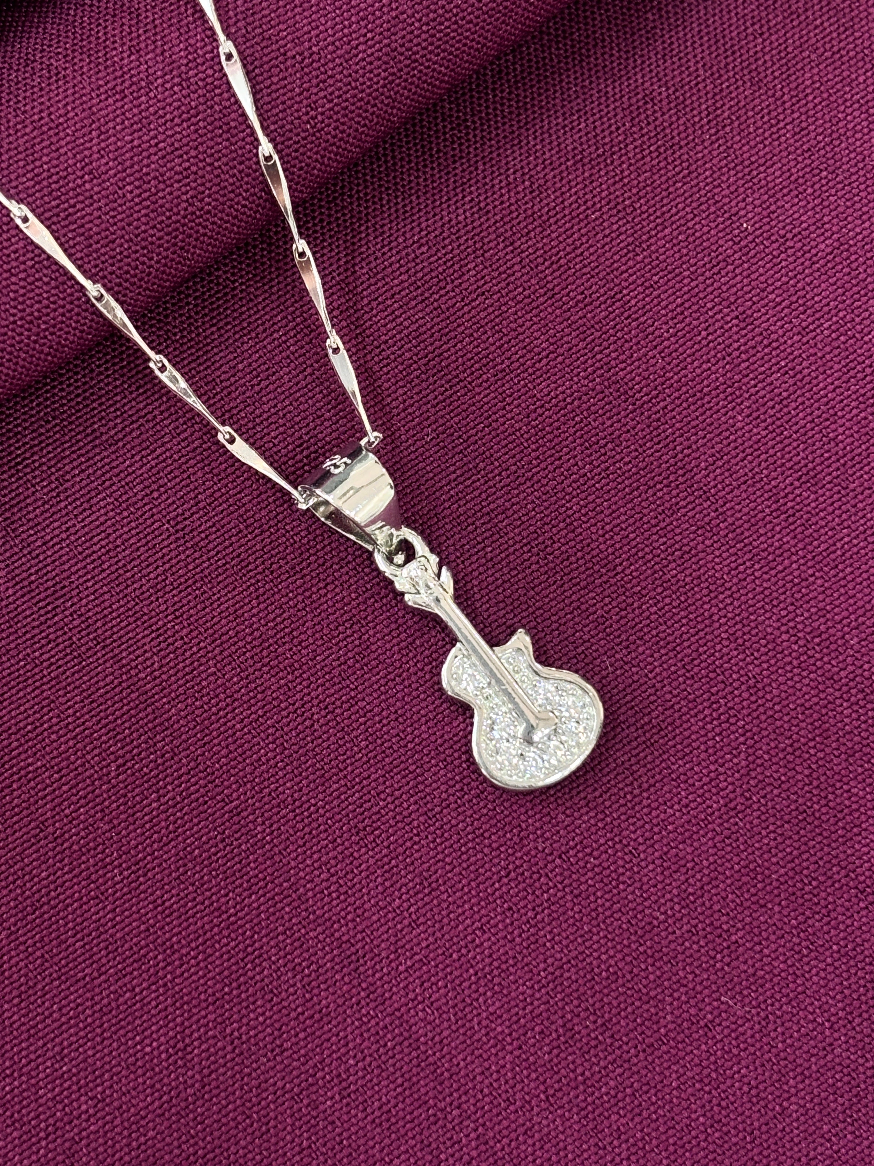 925 Sterling Silver Guitar Pendant Necklace with Chain for Women