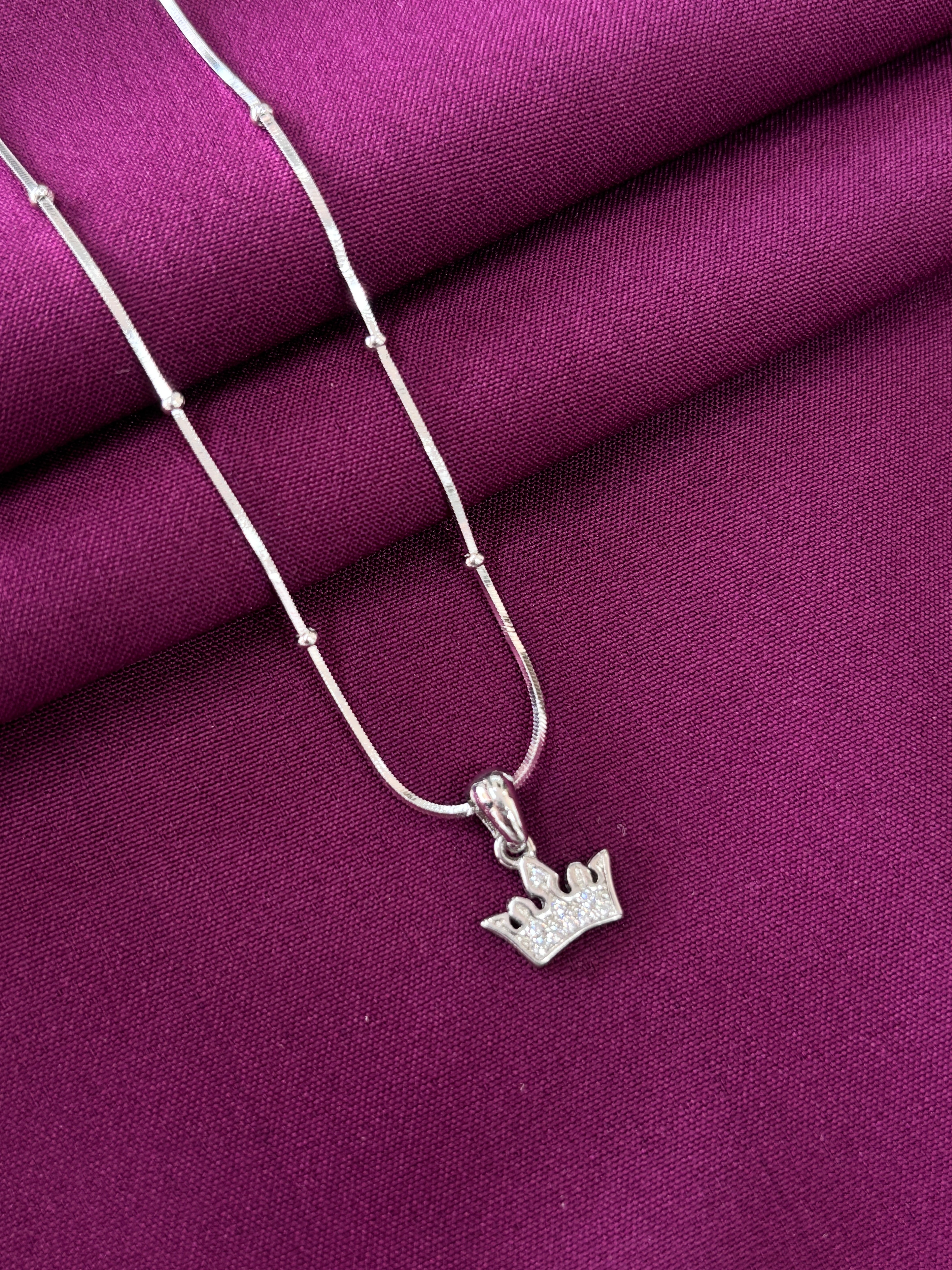 925 Sterling Silver Crown Pendant Necklace with Chain for Women