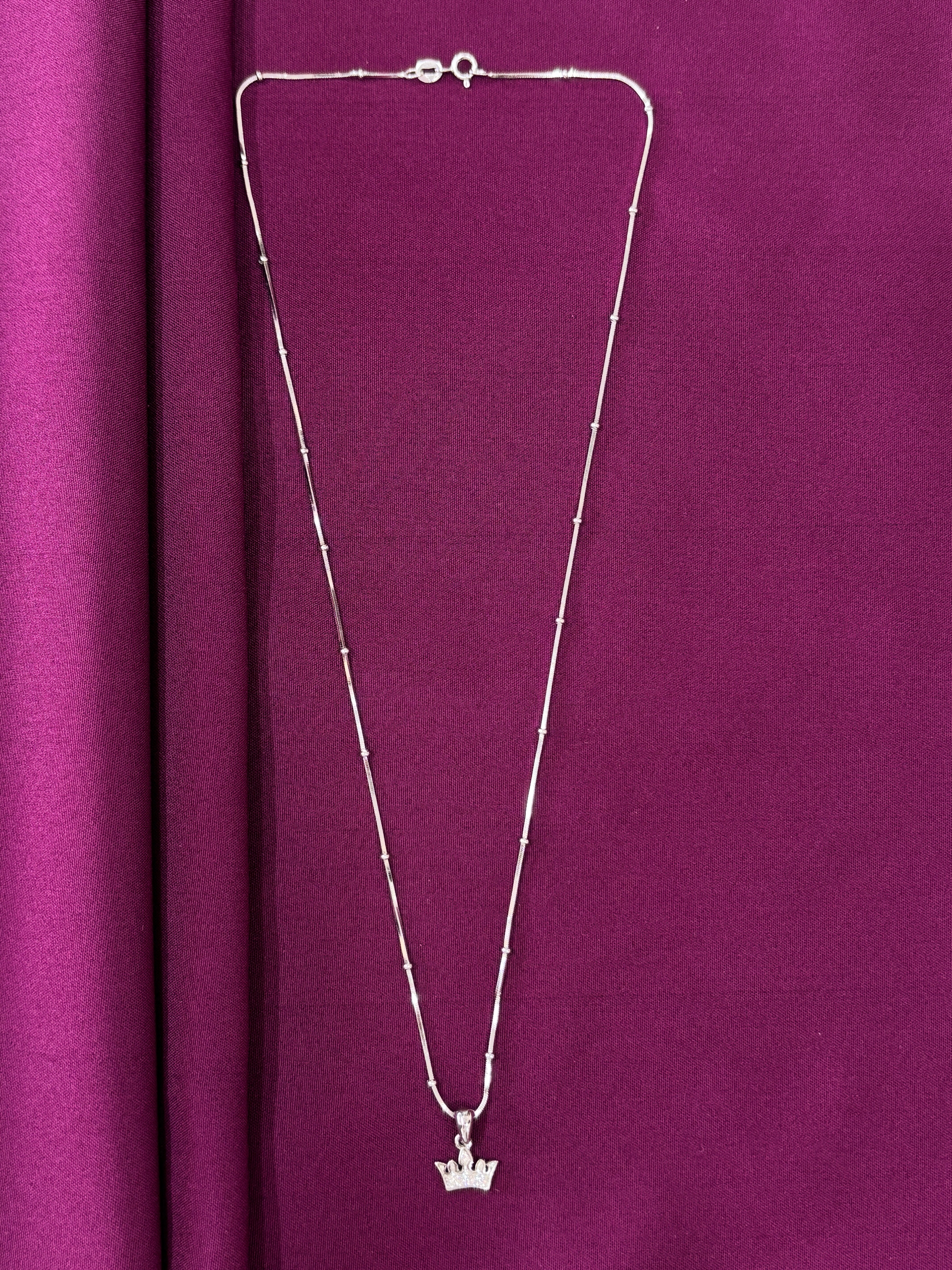 925 Sterling Silver Crown Pendant Necklace with Chain for Women
