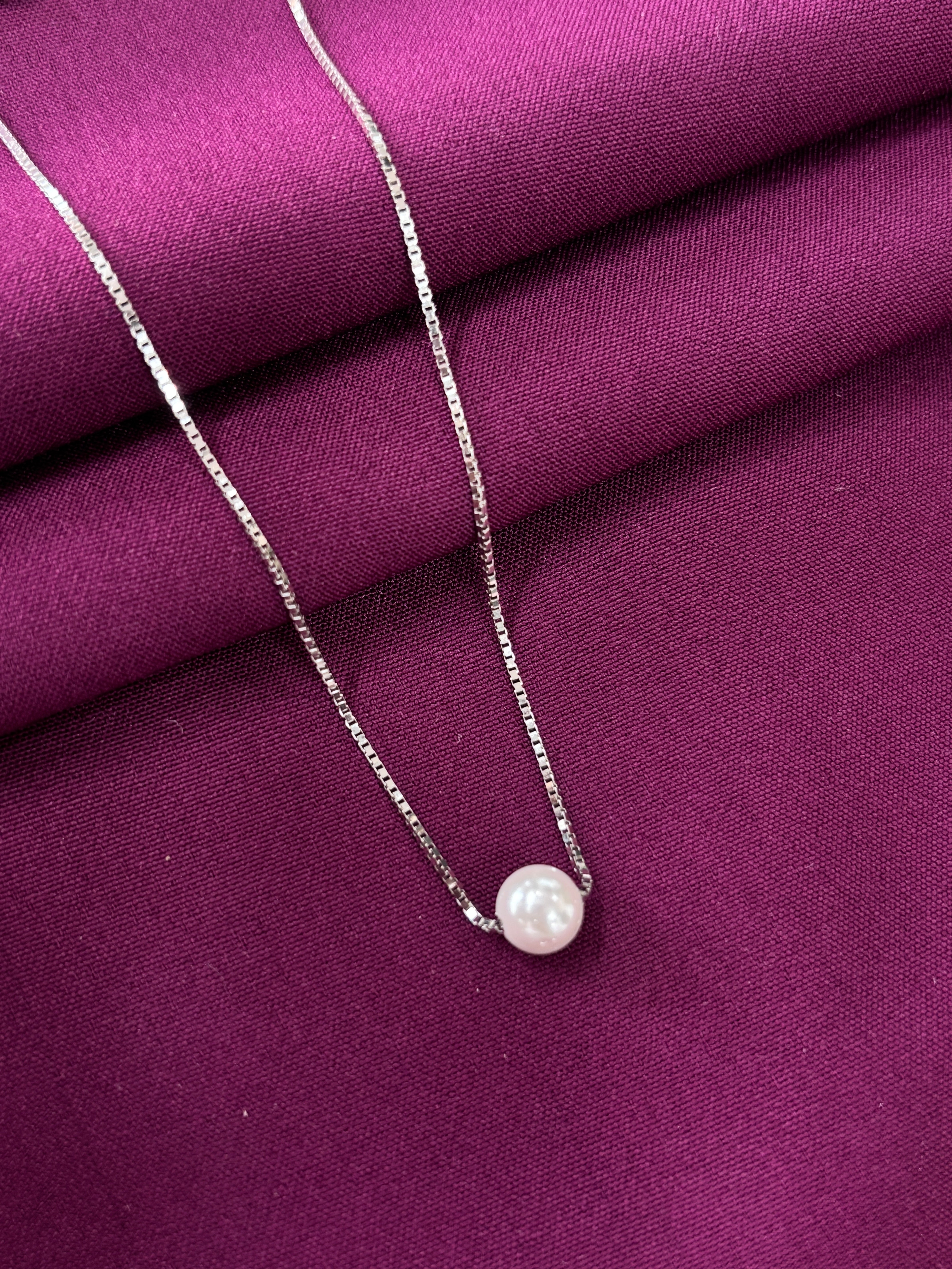 Zaviraa 925 Sterling Silver Single Pearl Pendant Necklace for Women | Minimal Design