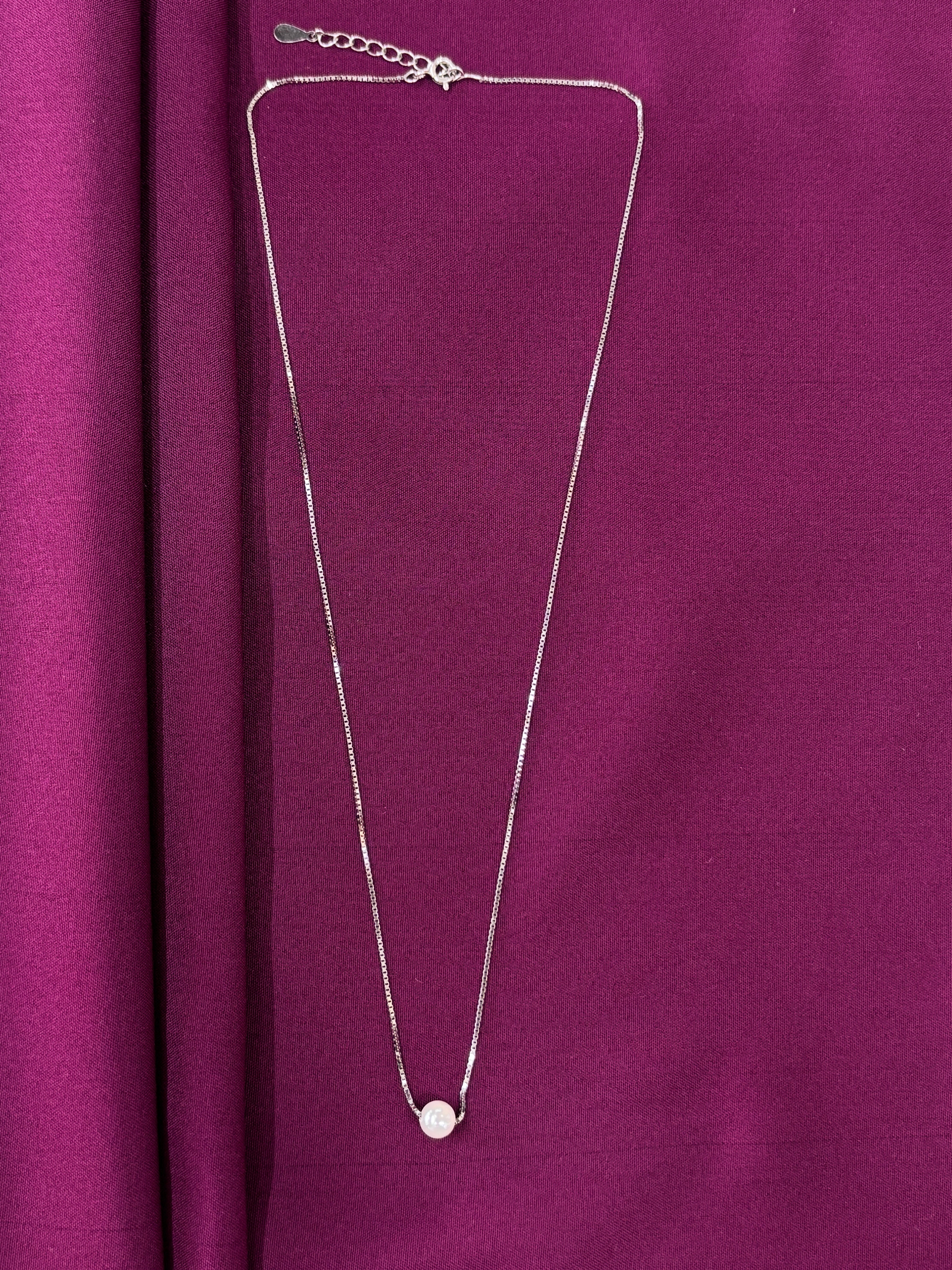 Zaviraa 925 Sterling Silver Single Pearl Pendant Necklace for Women | Minimal Design